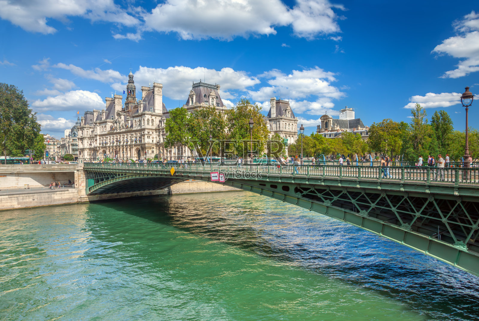 巴黎市政厅和阿科尔桥照片摄影图片