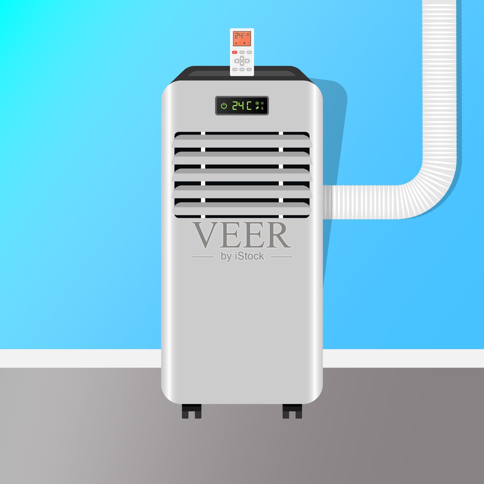 便携式空调与遥控器的背景矢量插图插画图片素材