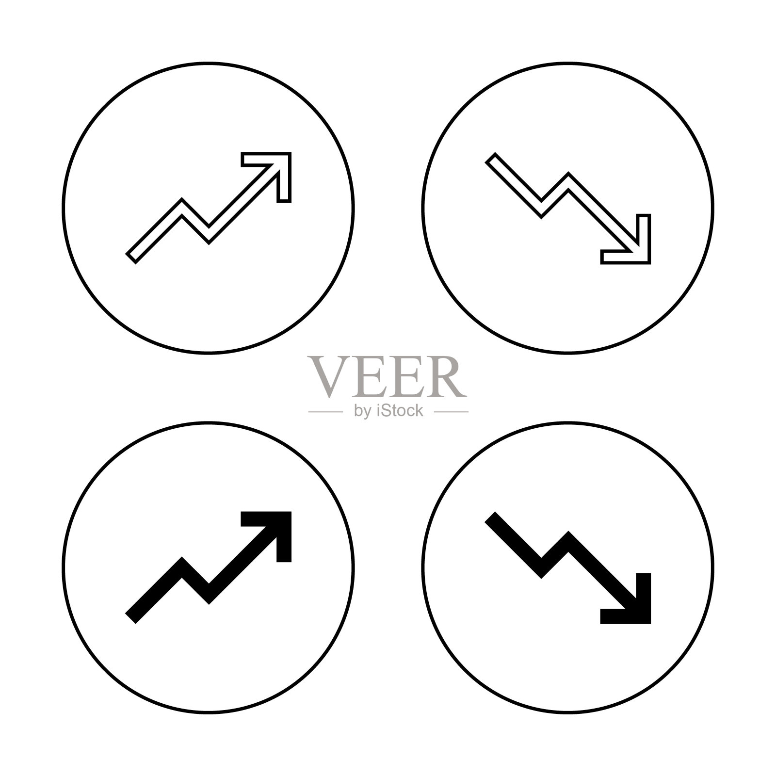 增长和损失箭头图标在圆线上。增减符号符号插画图片素材
