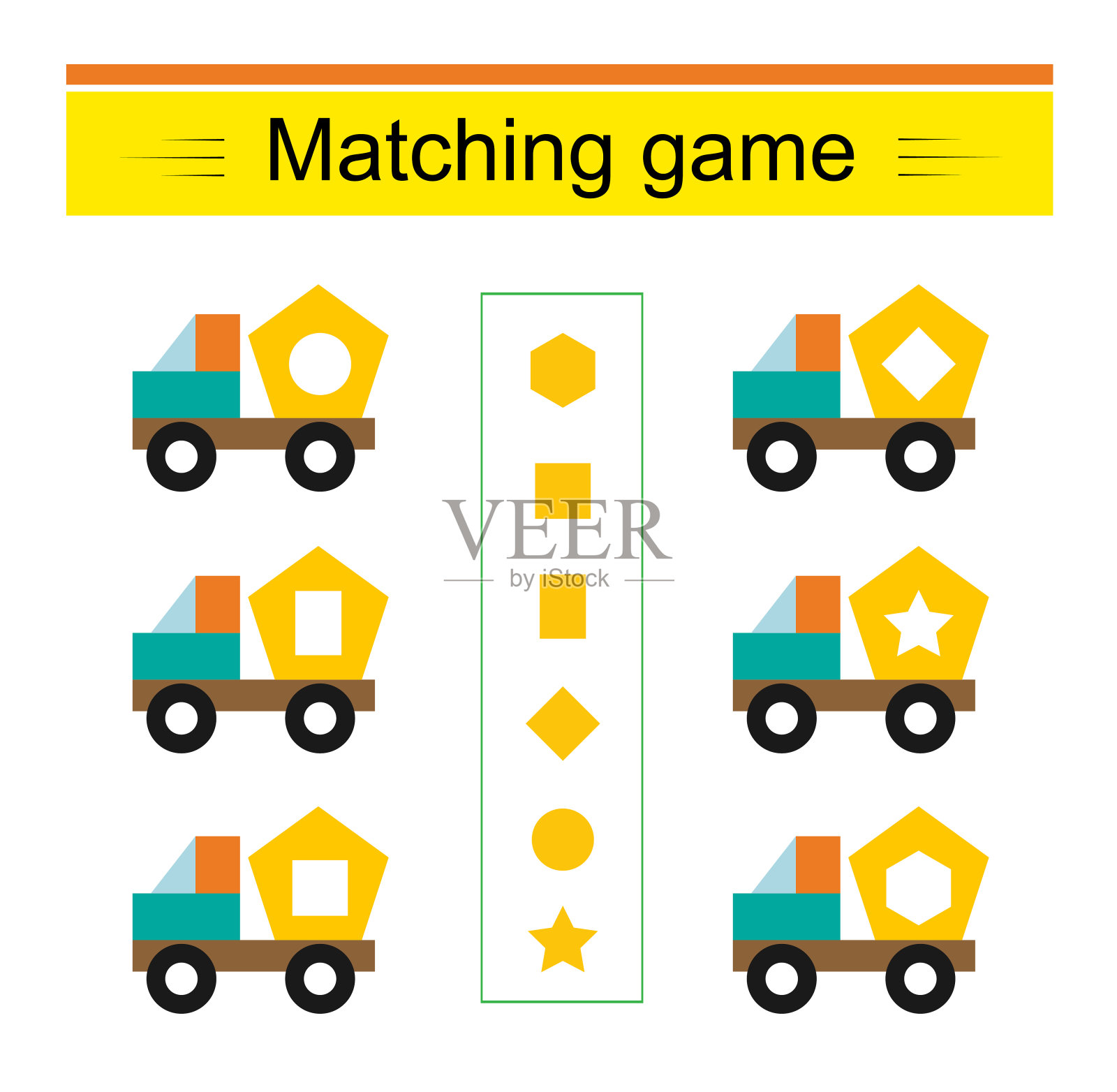 匹配的游戏。矢量插图的卡通卡车。插画图片素材