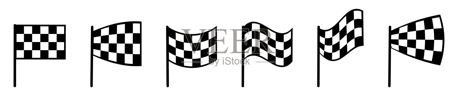 方格旗不同的变化图标集。Windstart和finish方格比赛旗帜图标。向量插画图片素材