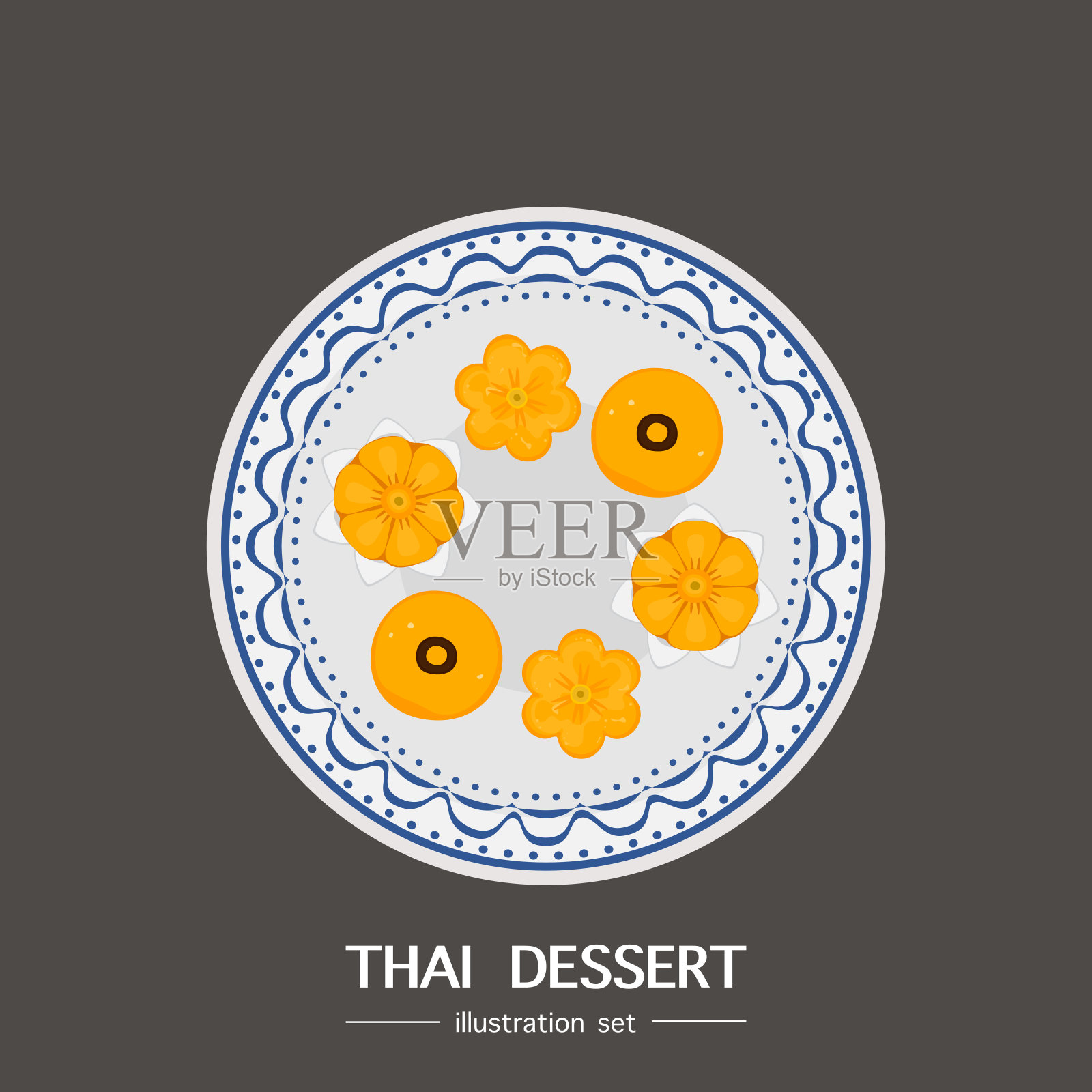 矢量说明传统的泰国甜点。这是一面鼓舞人心的甜点旗帜。美味的食物烹饪从顶视图，食谱，菜单，餐厅的食物设计，海报和背景。插画图片素材