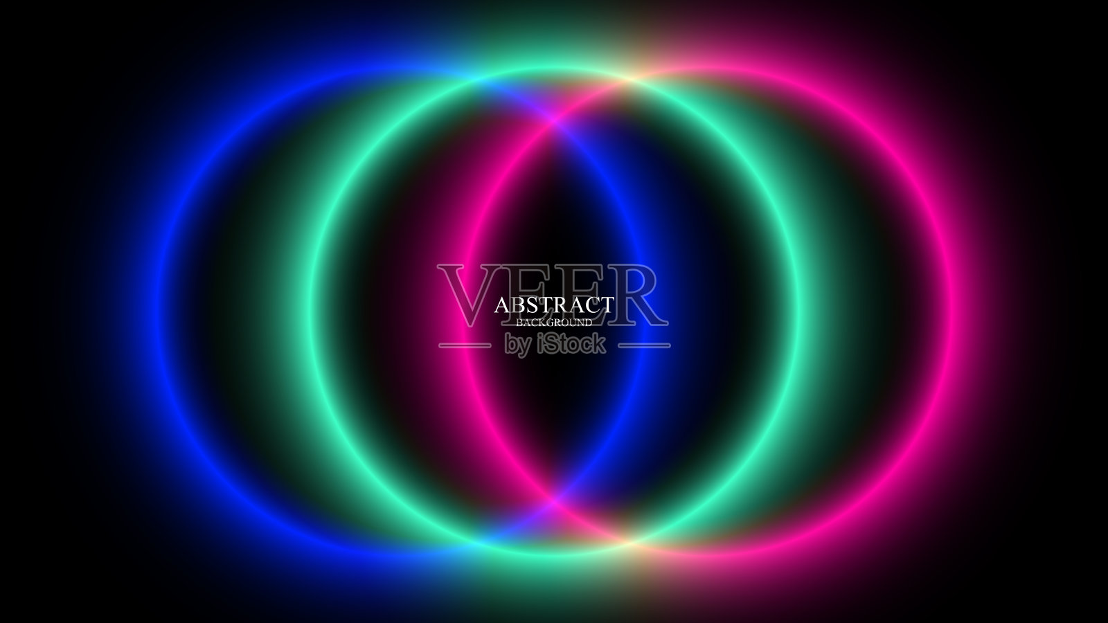 一个发光的霓虹灯灯泡在黑暗的空间，具有绿色，粉红色和紫色的色调，圆形，分形图案，创造一个充满活力，充满活力和未来主义的设计插画图片素材