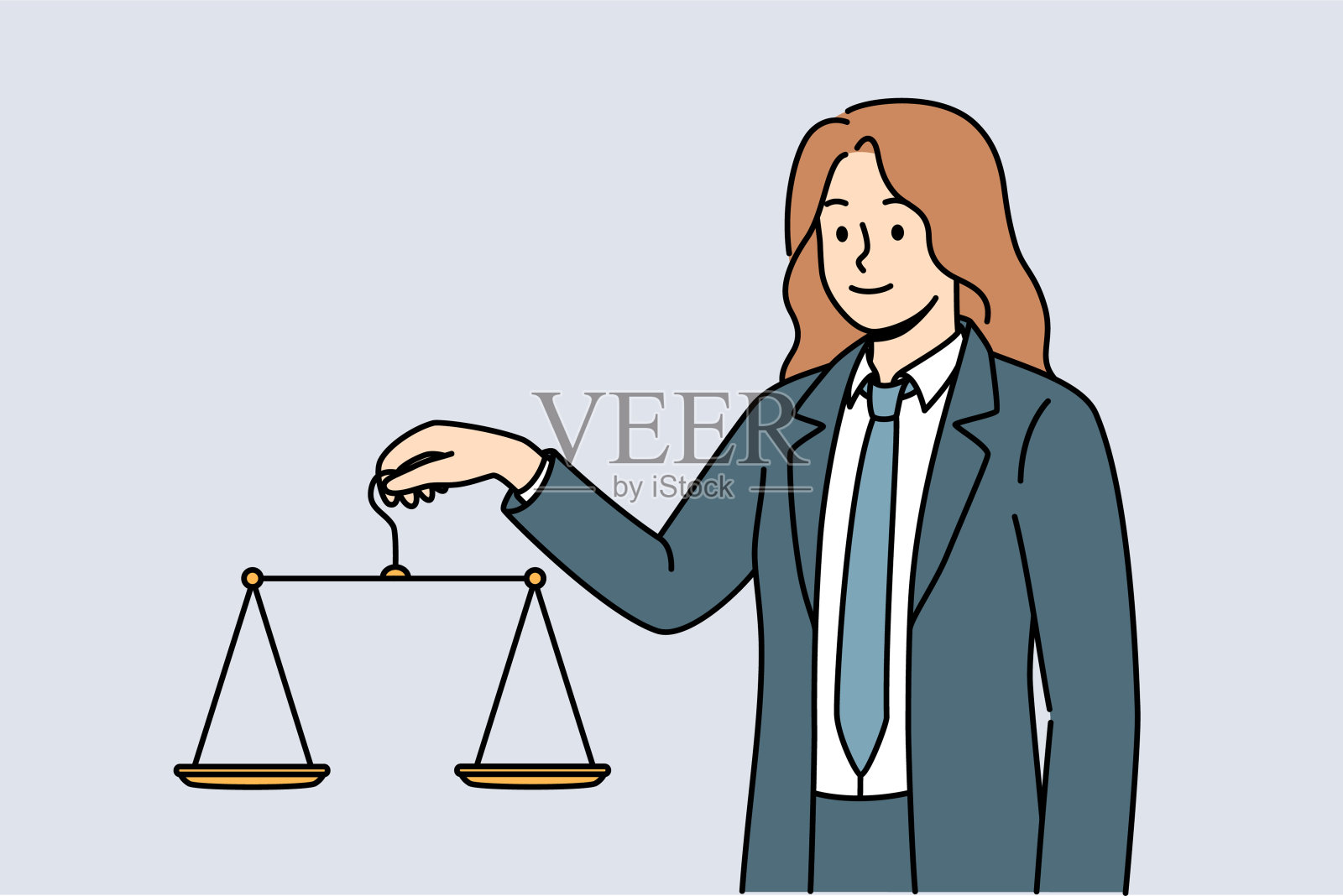 女律师手持天平，听取当事人的意见，作出公正合法的裁决插画图片素材