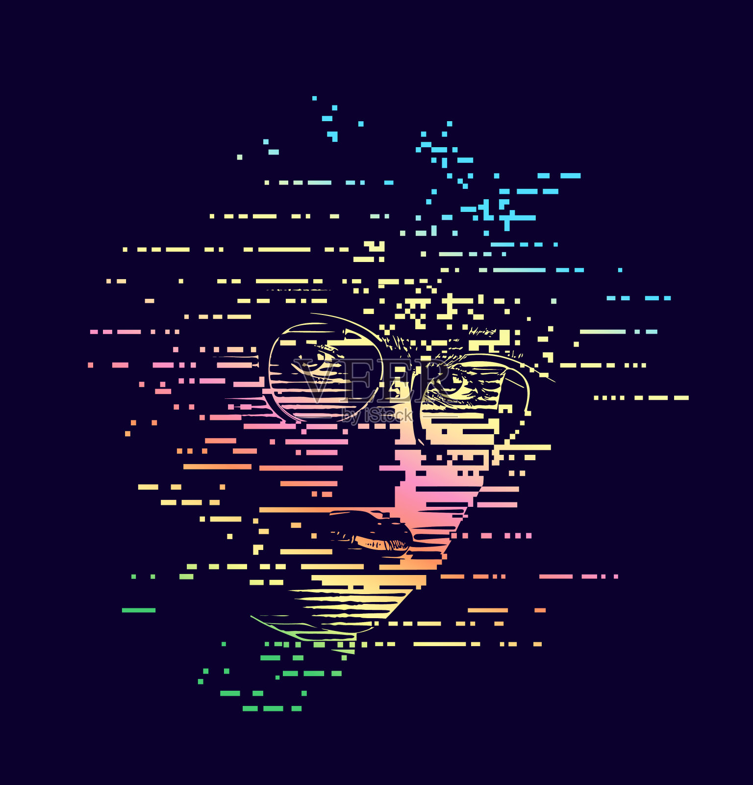 女人和迷幻疗法故障艺术插画图片素材