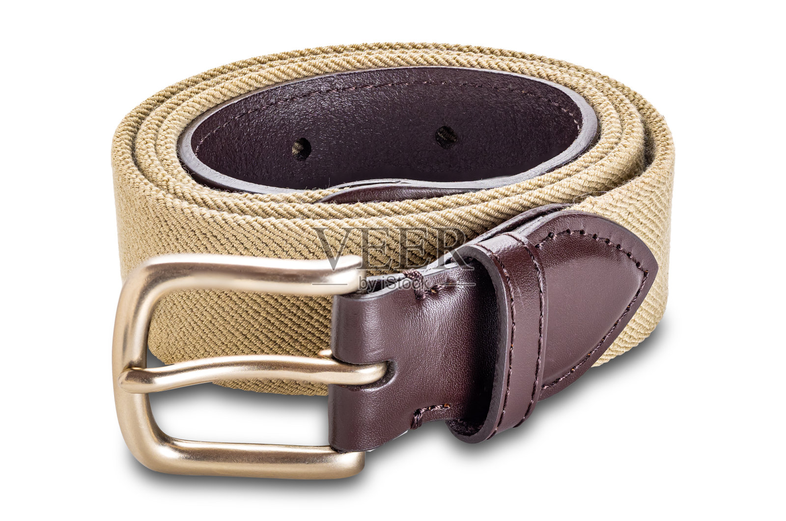 单身男子金属扣拉伸编织带的特写。照片摄影图片