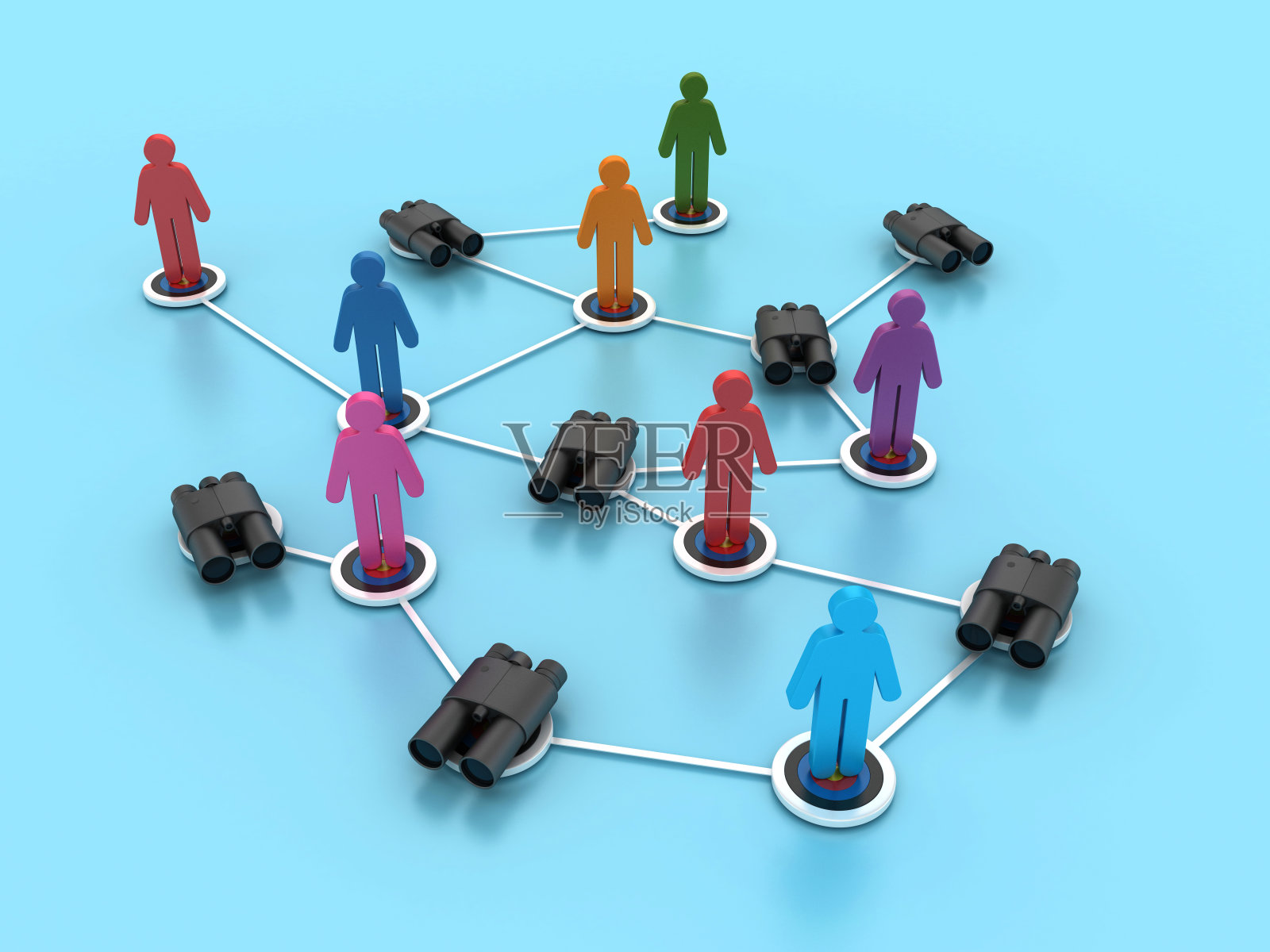 三维双筒望远镜与象形人物的目标照片摄影图片