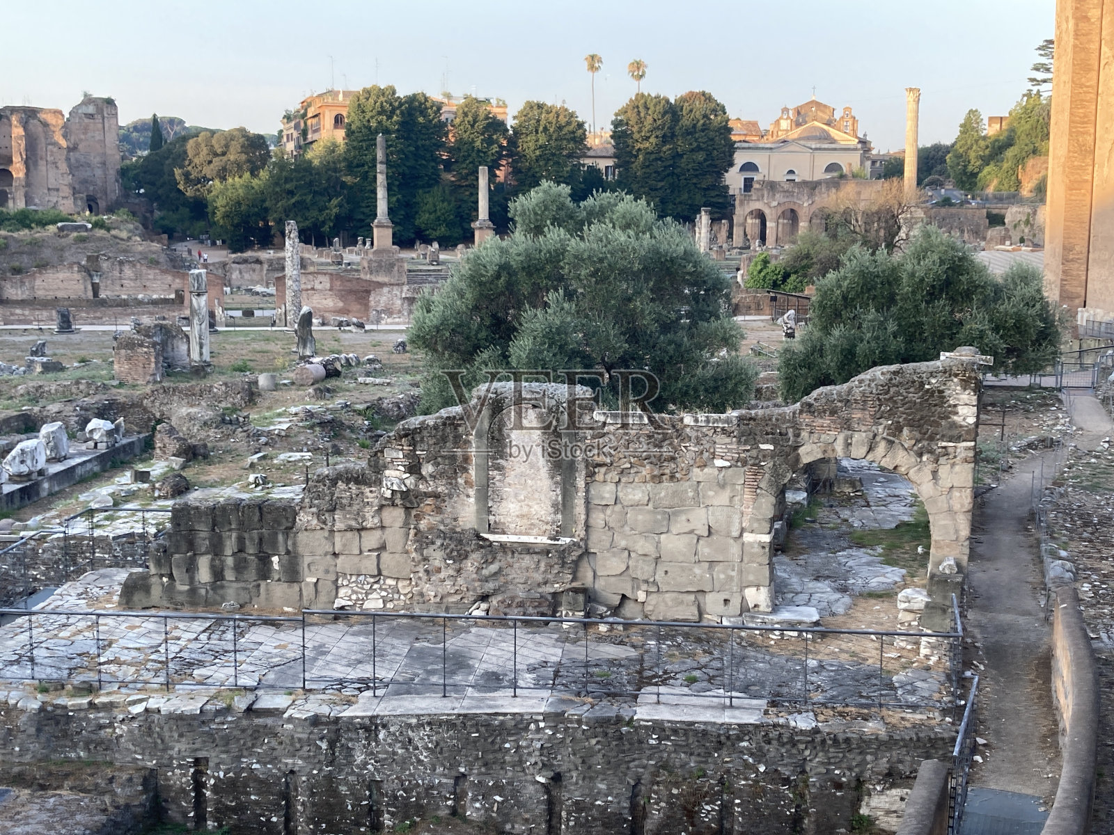 罗马广场地板上散落的文物全景，为古罗马文明提供了迷人的一瞥照片摄影图片