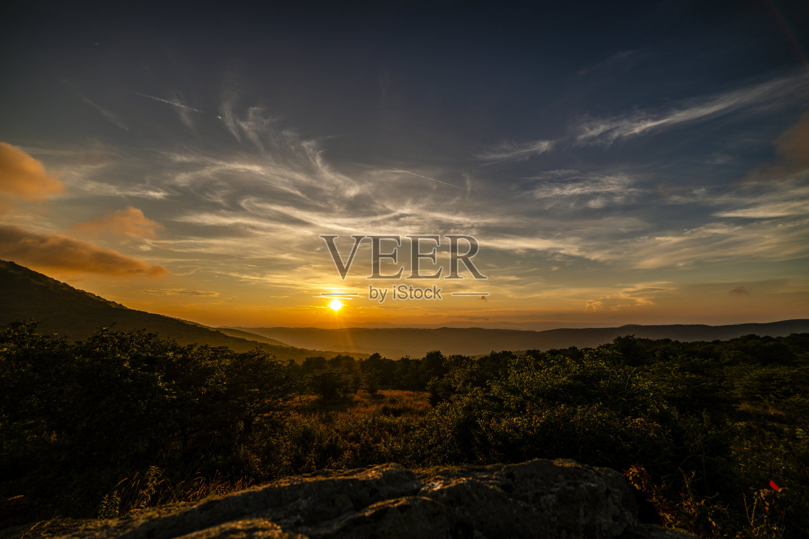 白顶山麋鹿花园弗吉尼亚日落照片摄影图片