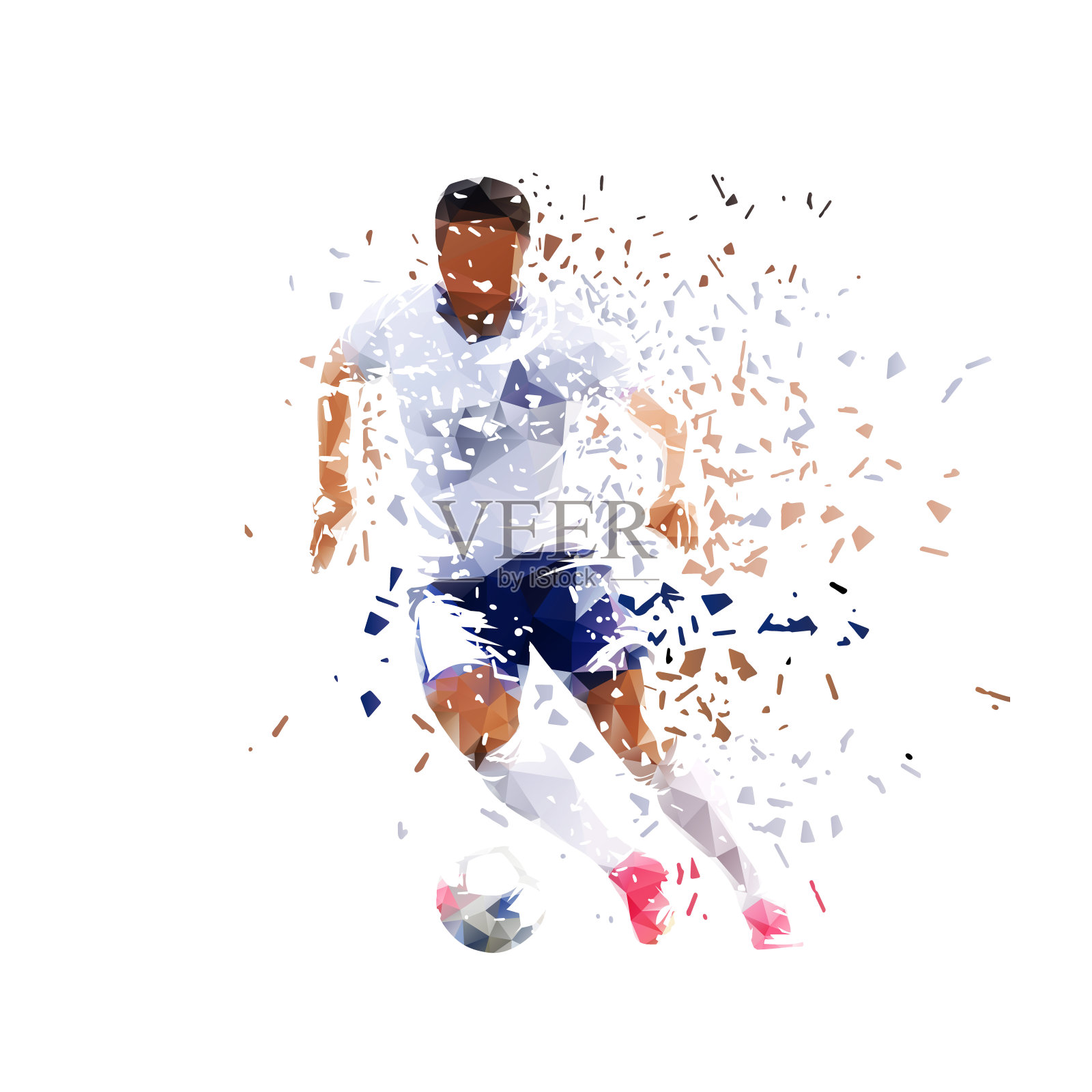 足球，足球运动员带球跑，孤立矢量插图，分散效果插画图片素材