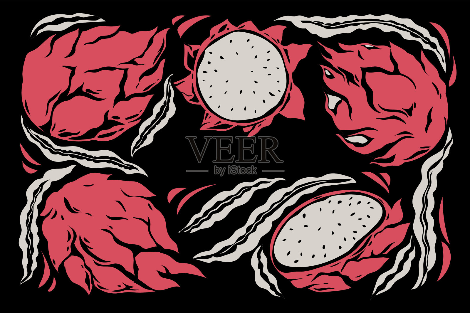 大量的龙果与雕刻风格的背景或模板插画图片素材