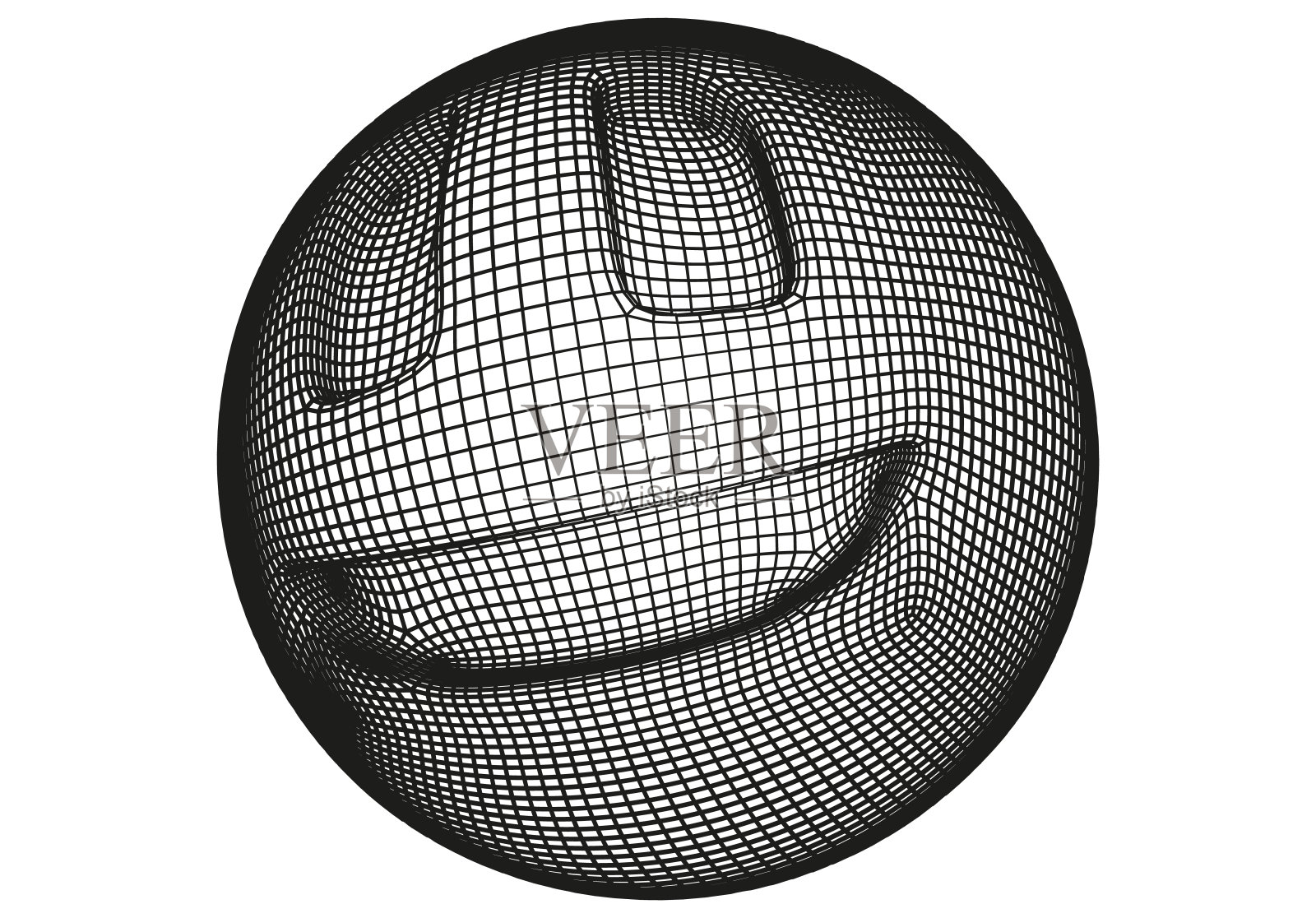 微笑球3D表情在千禧年或野兽派风格。网格或线框表情符号，复古电脑风格插画图片素材