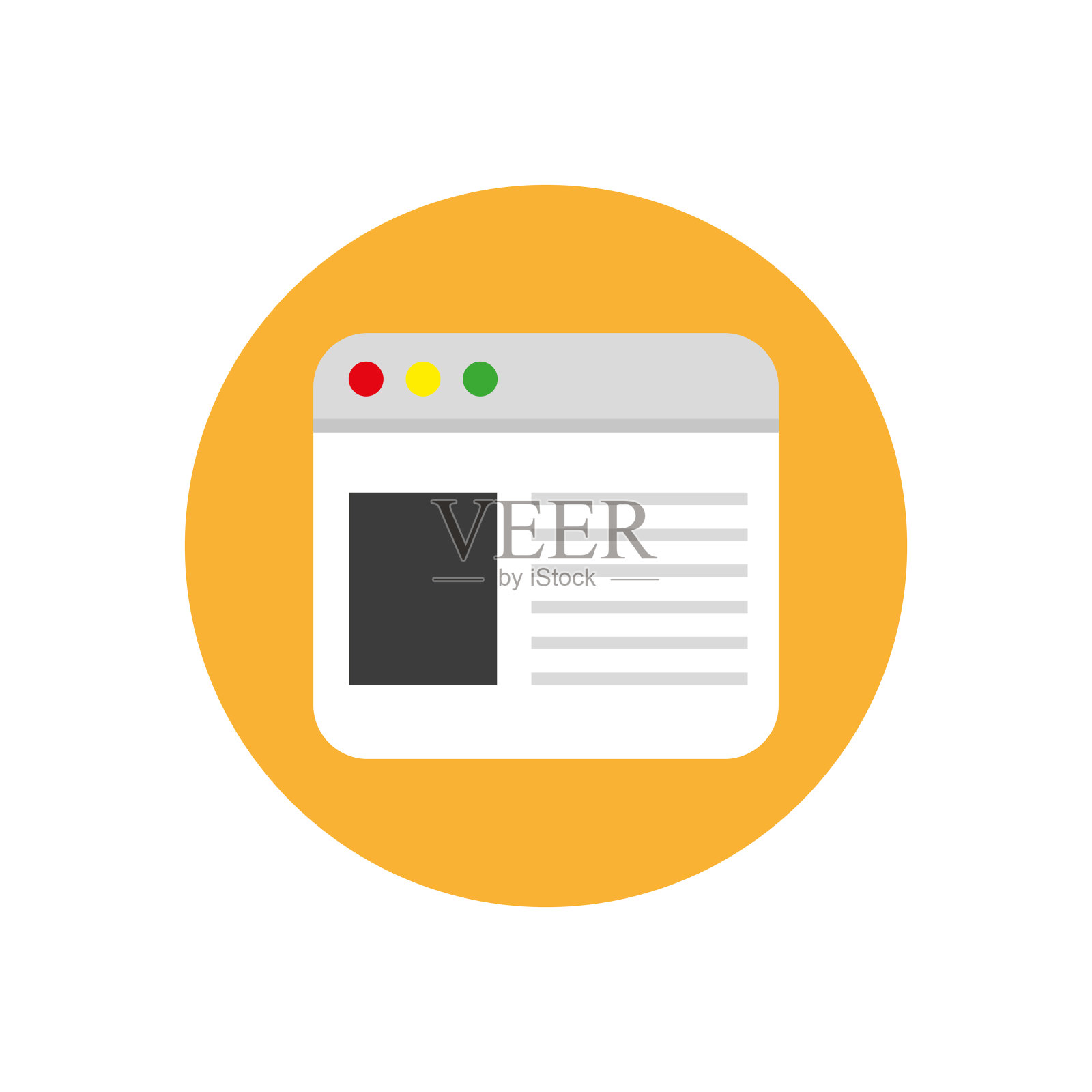 Web浏览器图标。互联网的窗口。矢量平面设计。黄色圆圈背景。插画图片素材