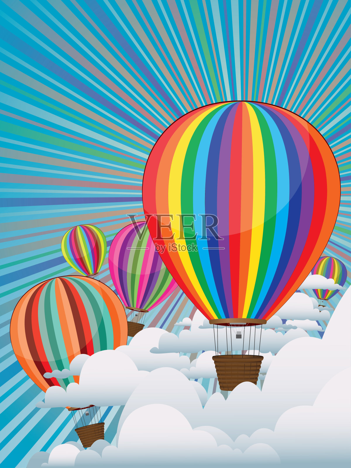 彩色热气球插画图片素材