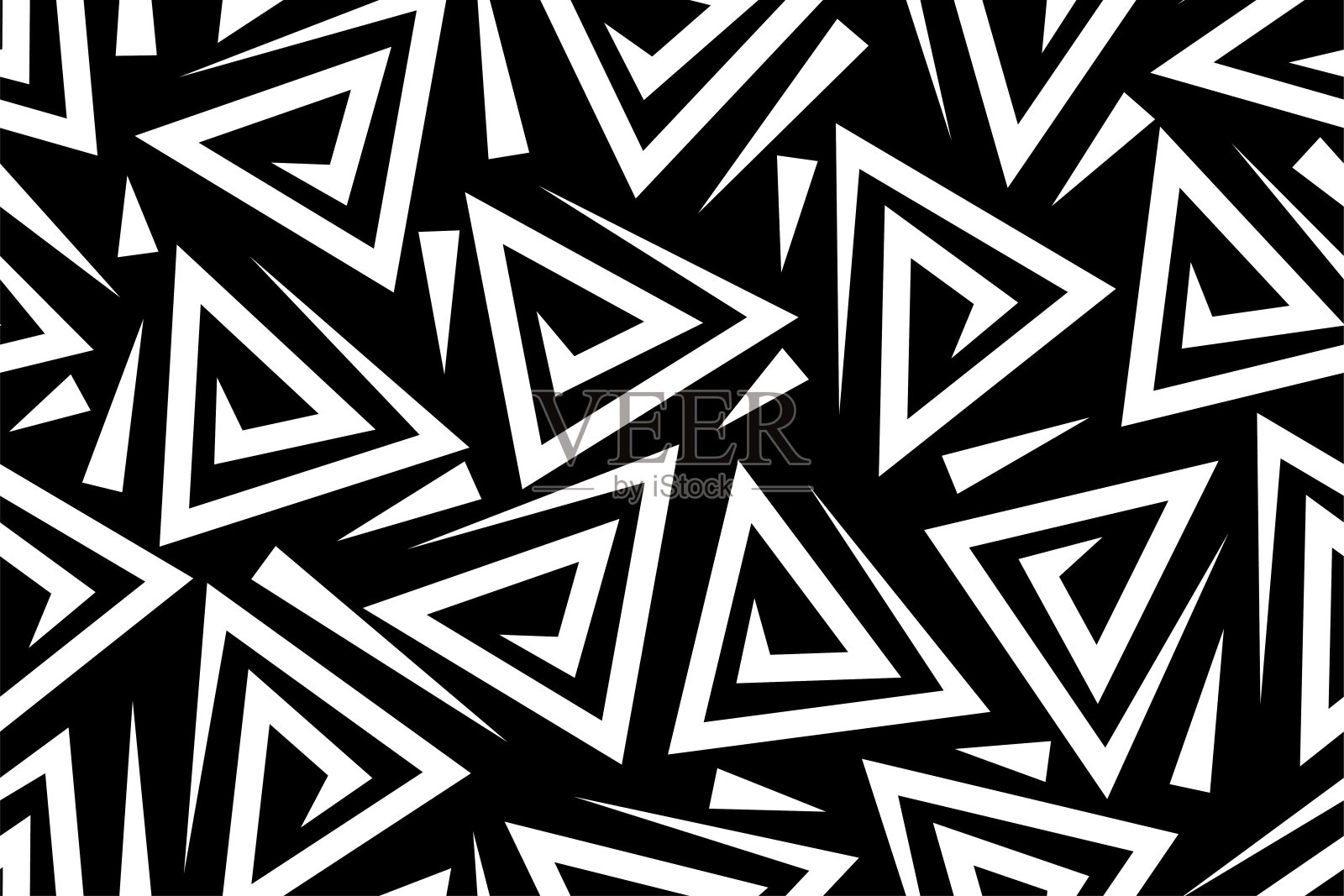 白色三角形形状线条在黑色背景无缝图案插画图片素材