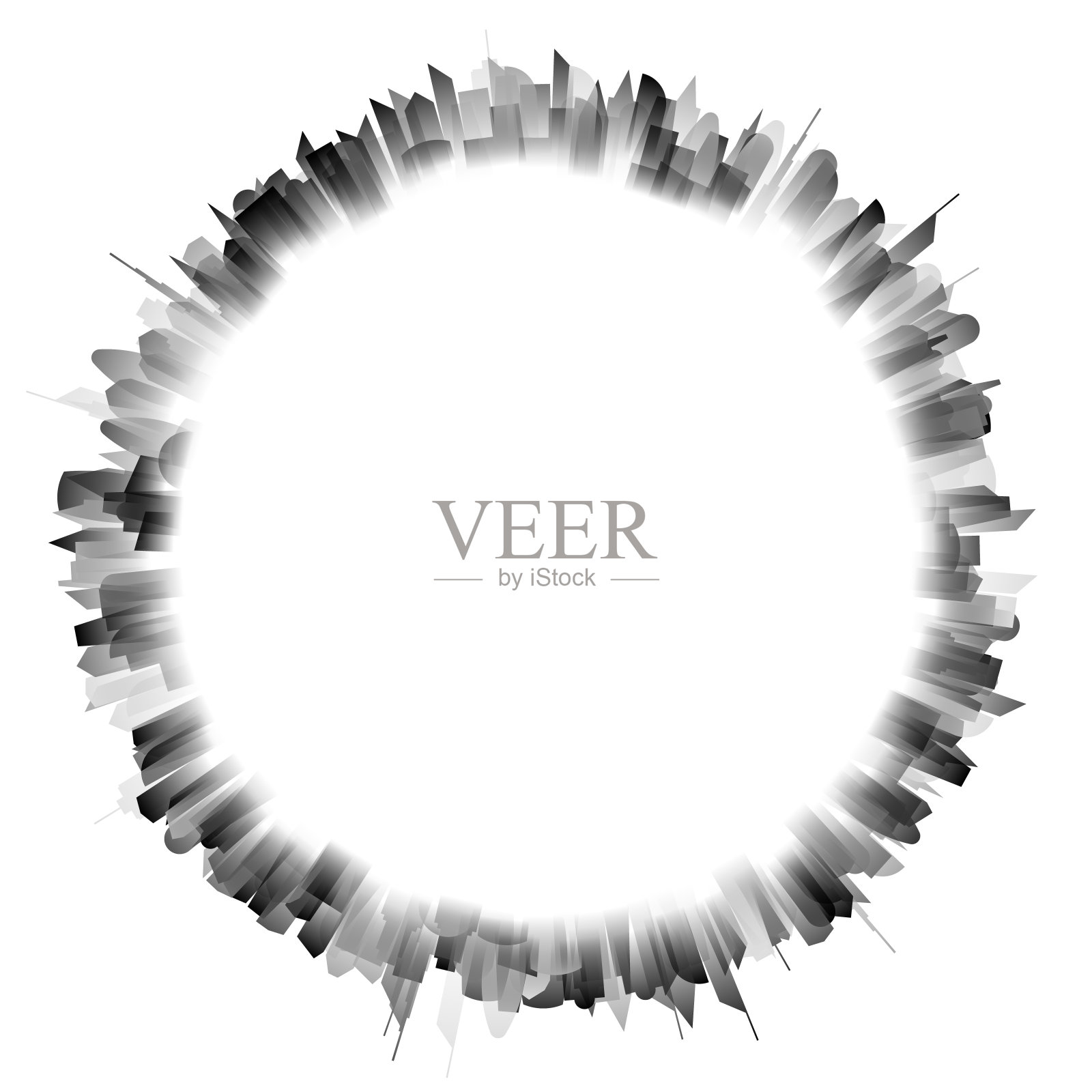 灰色圆形城市景观周围的复制空间上模糊的白色插画图片素材