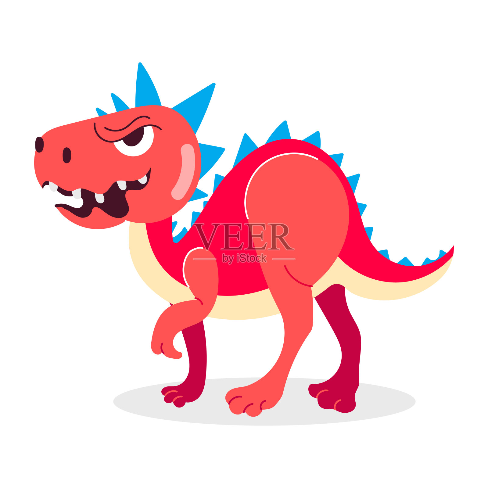 这张扁平的贴纸展示了一只表情愤怒的恐怖恐龙插画图片素材