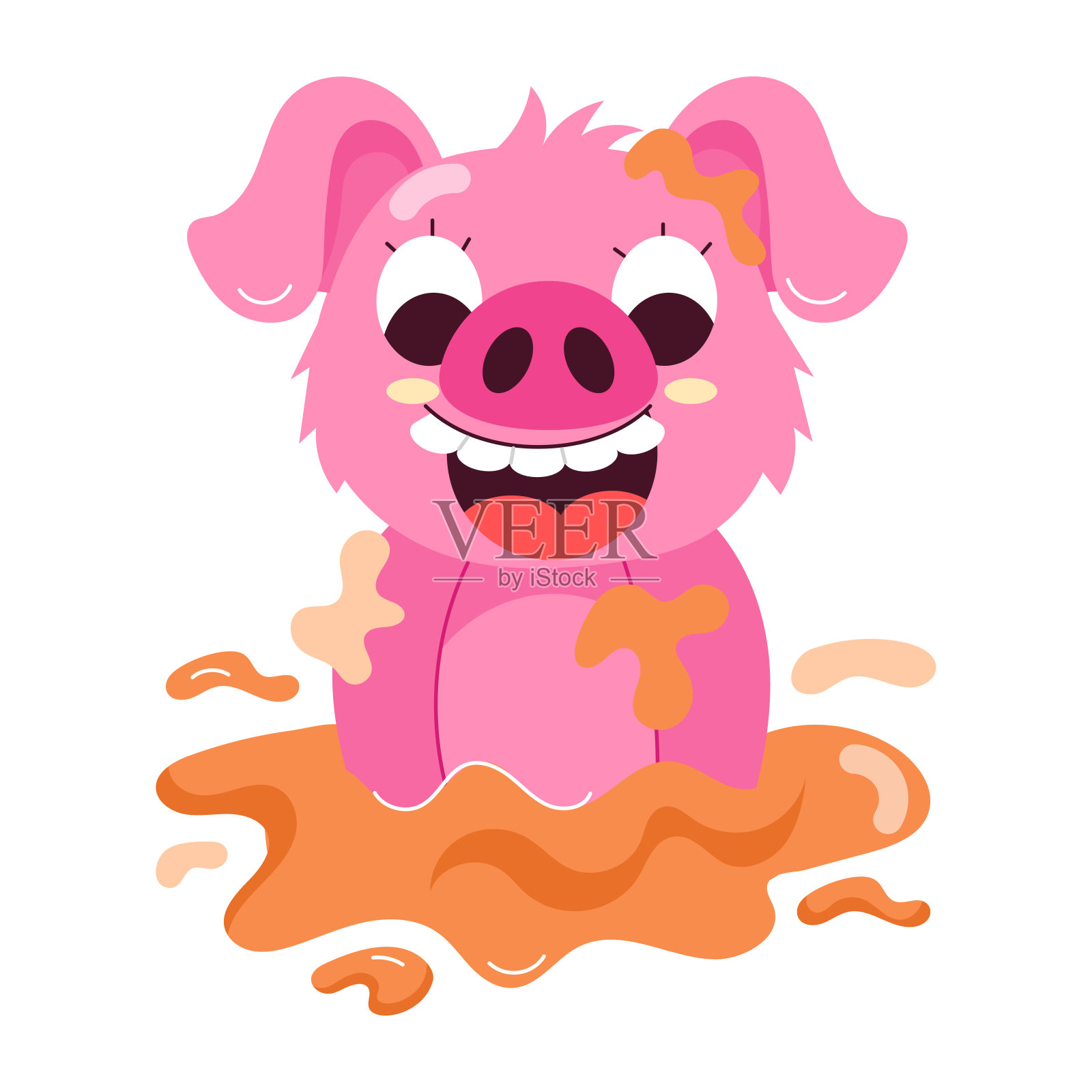 笑脸猪气球，扁平式贴纸插画图片素材