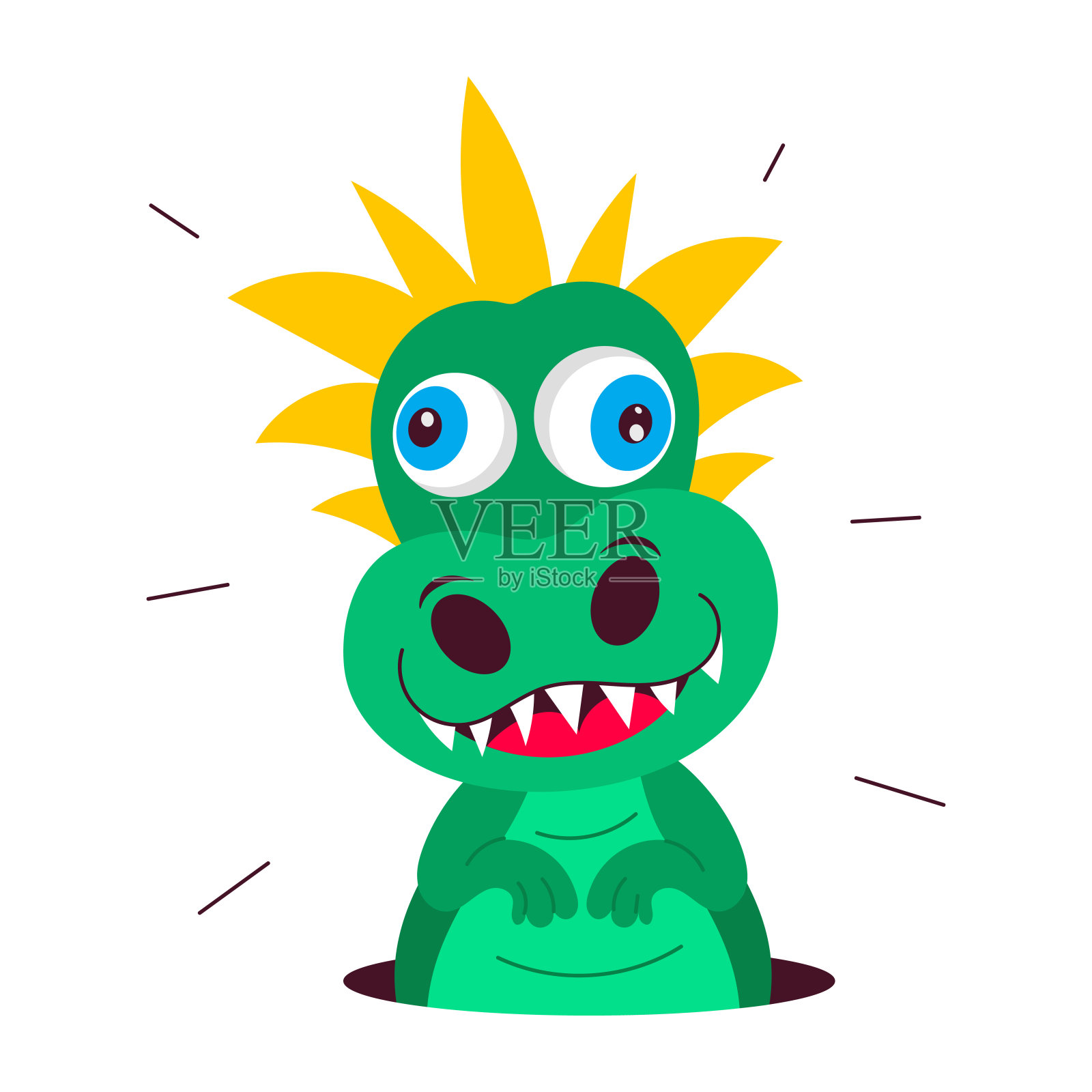 一个可爱的卡通风格的搞笑恐龙贴纸插画图片素材