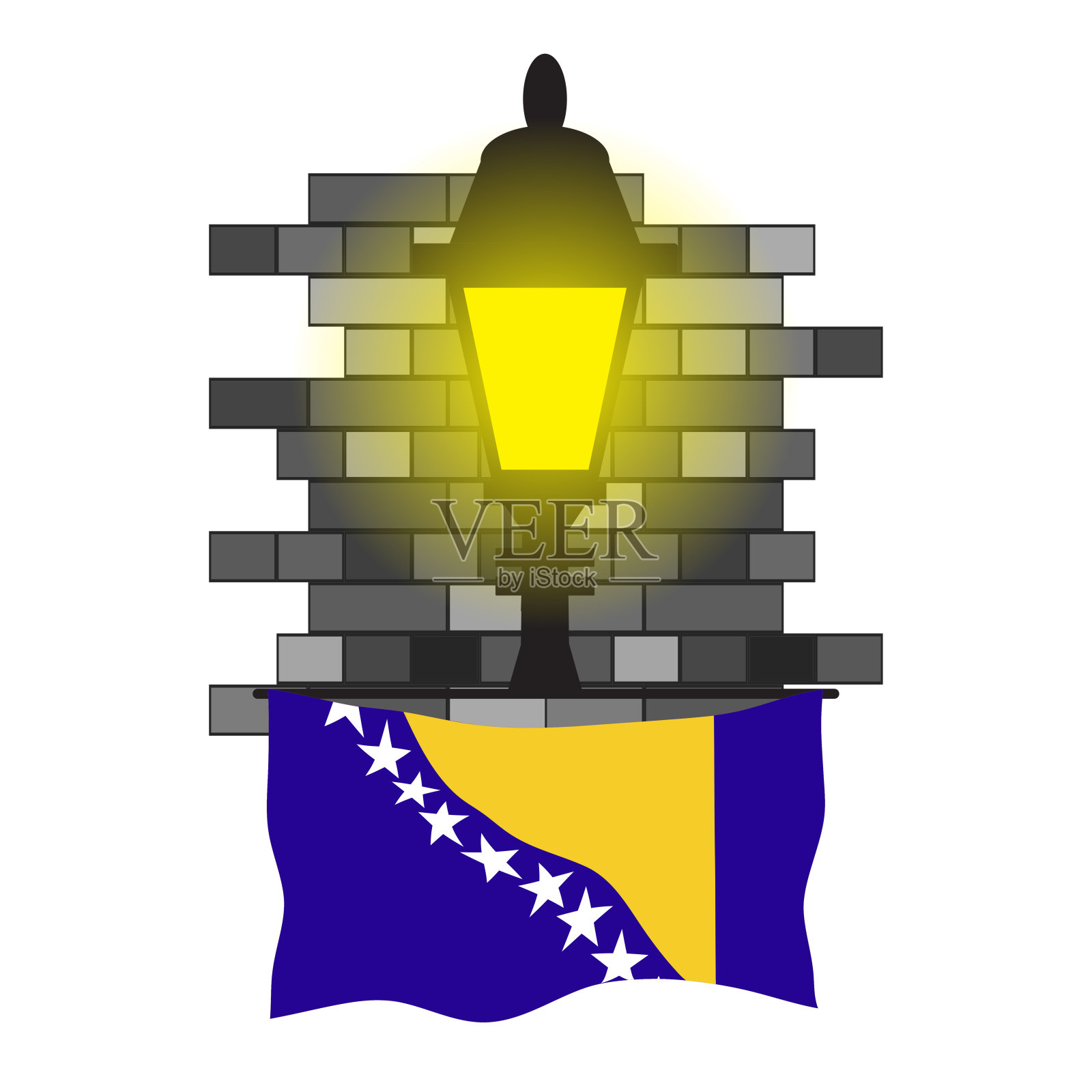 波斯尼亚和黑塞哥维那路灯砖矢量插图插画图片素材