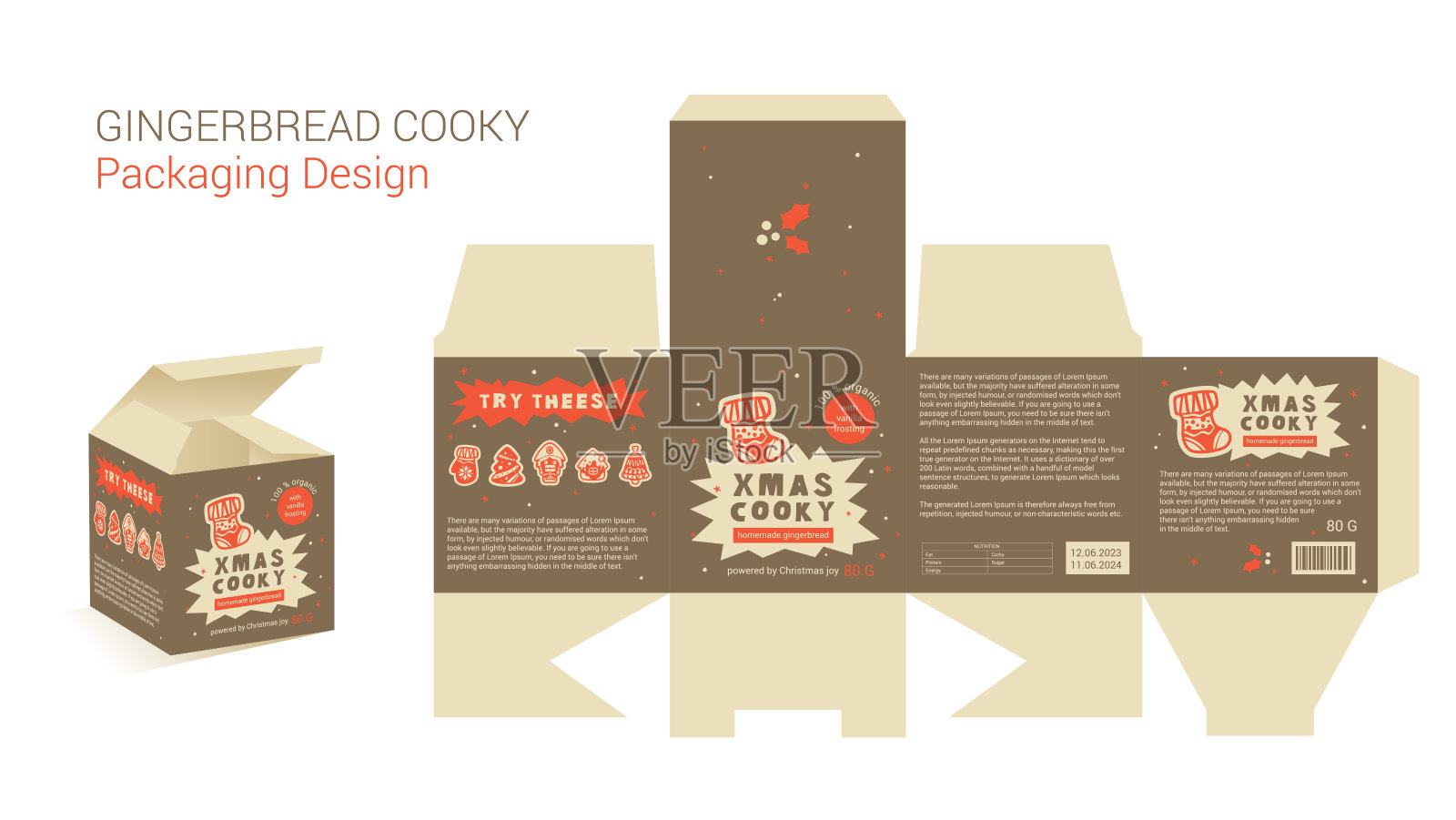 圣诞袜子饼干模切盒插画图片素材