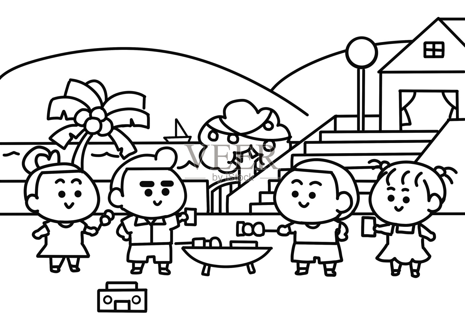 人们在度假胜地聚会。插画图片素材