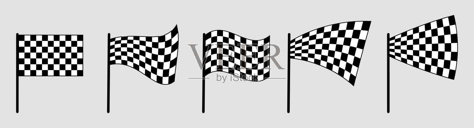方格旗不同的变化图标集。Windstart和finish方格比赛旗帜图标。向量插画图片素材