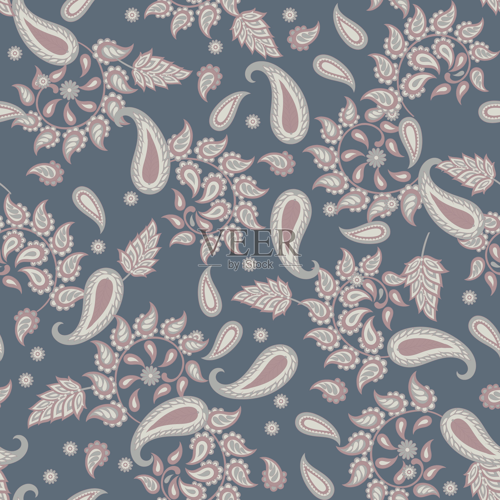 佩斯利无缝花卉图案。锦缎复古背景插画图片素材