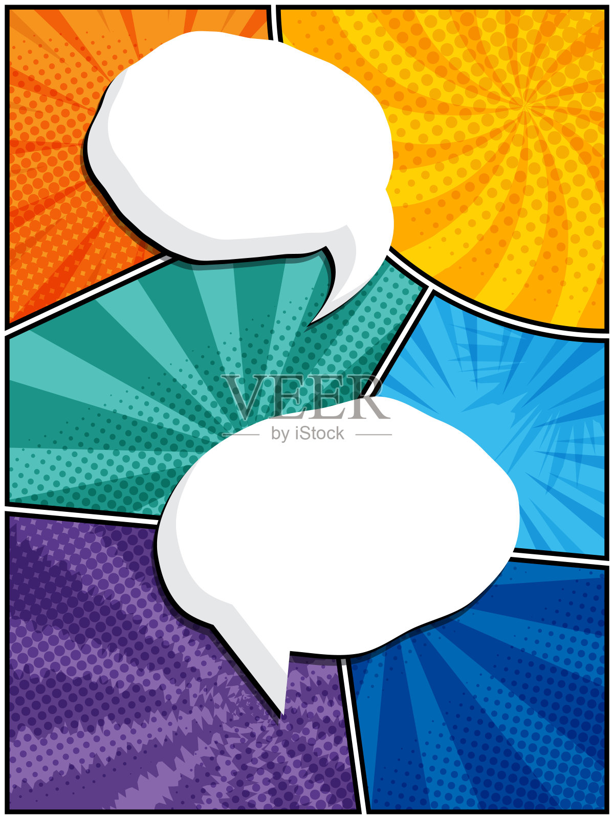 喜剧演讲泡泡在充满活力的波普艺术背景白云插画图片素材
