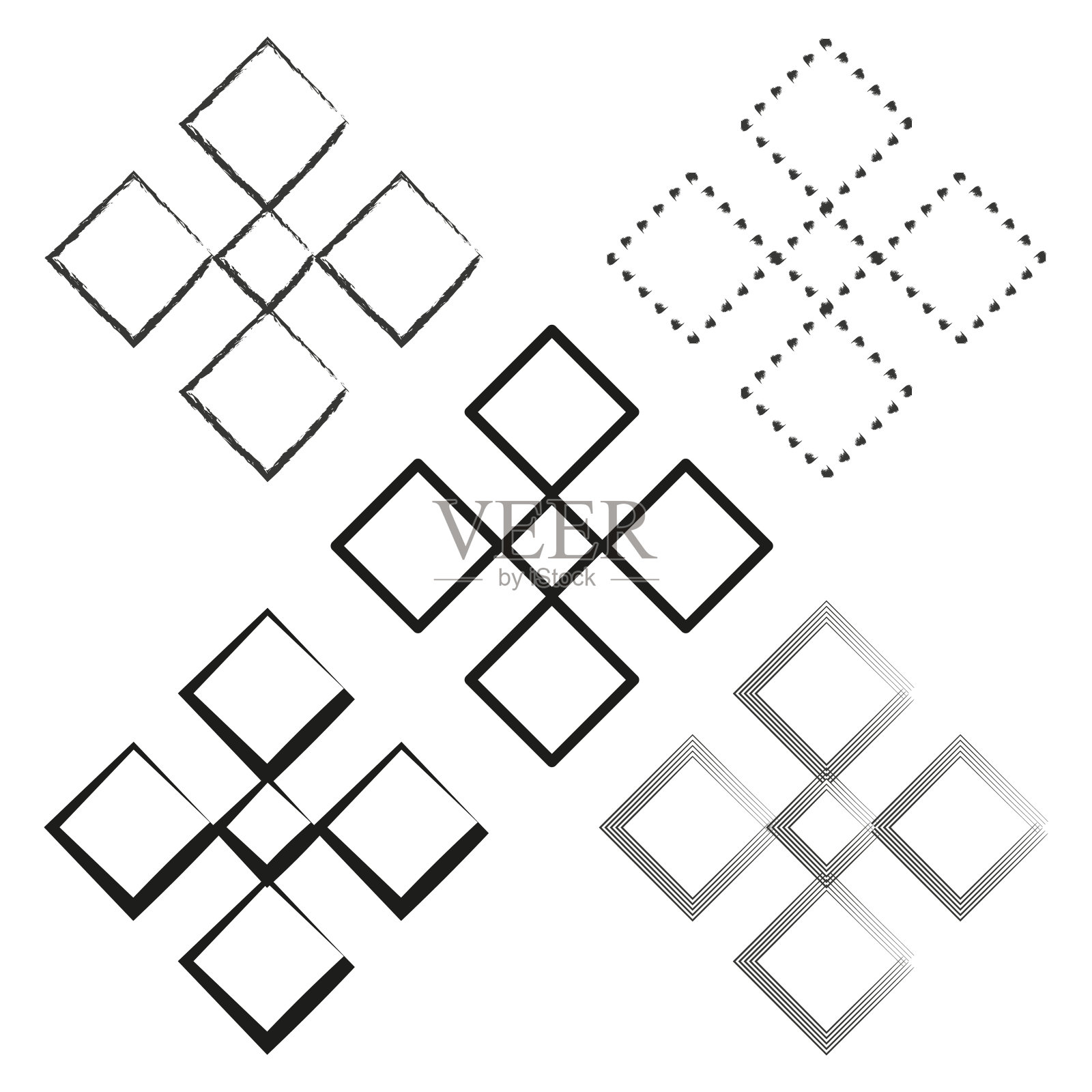 几何方形设计。抽象向量模式。黑色和白色。装饰元素。插画图片素材