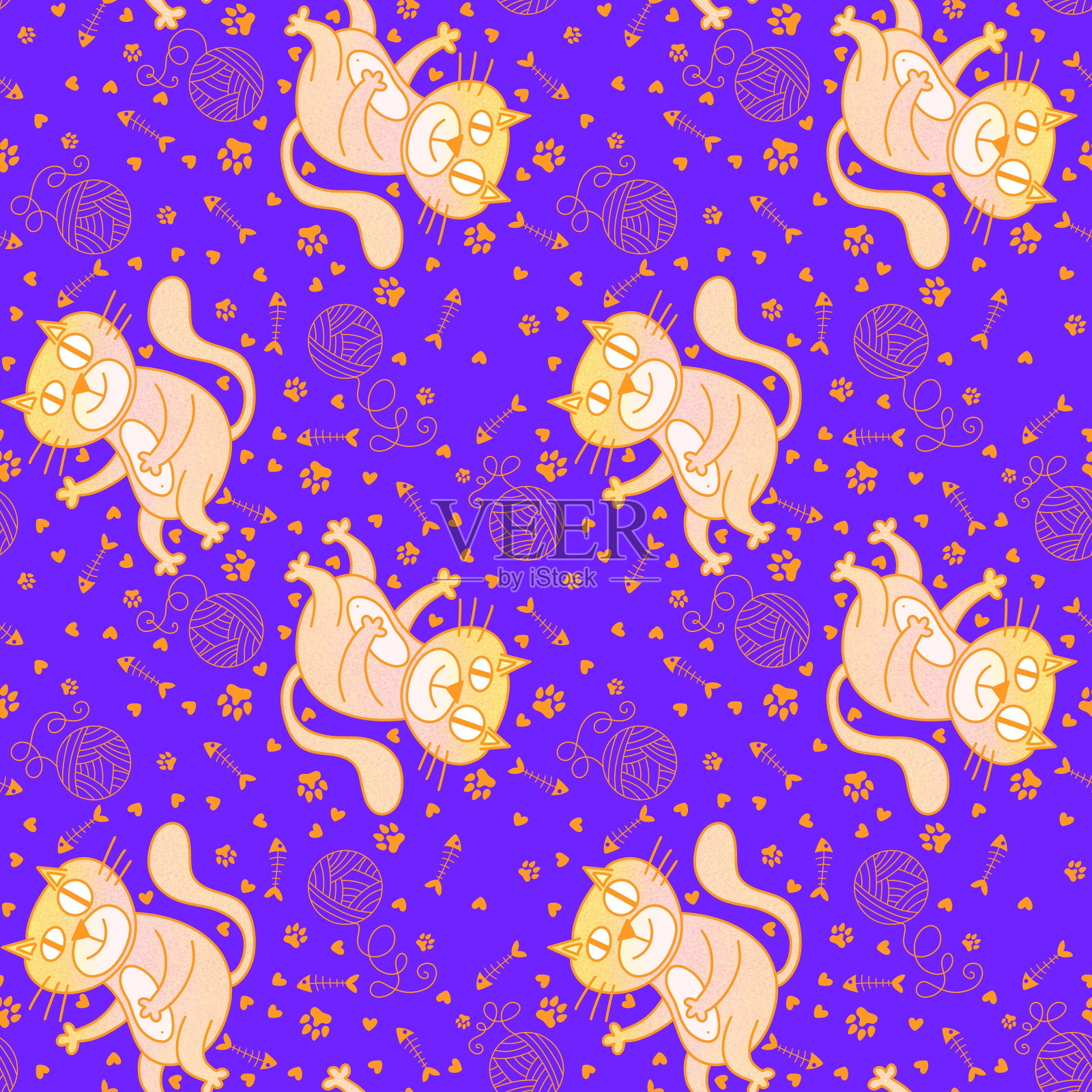 万圣节无缝猫图案用于织物和纺织品及包装插画图片素材