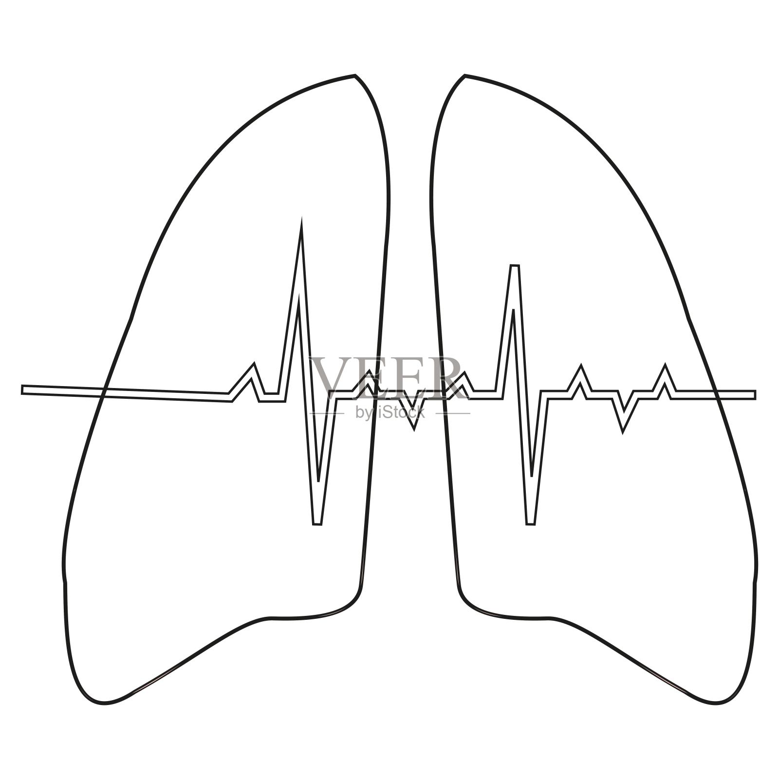 肺与生命线图标黑色轮廓插画图片素材