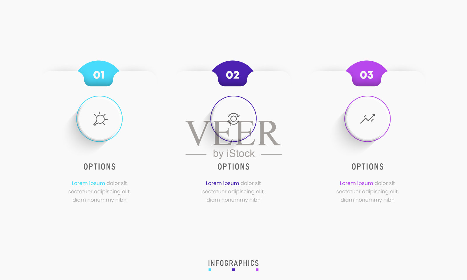 矢量信息图标签设计模板与图标和3个选项或步骤。可用于流程图，演示文稿，工作流程布局，横幅，流程图，信息图。插画图片素材