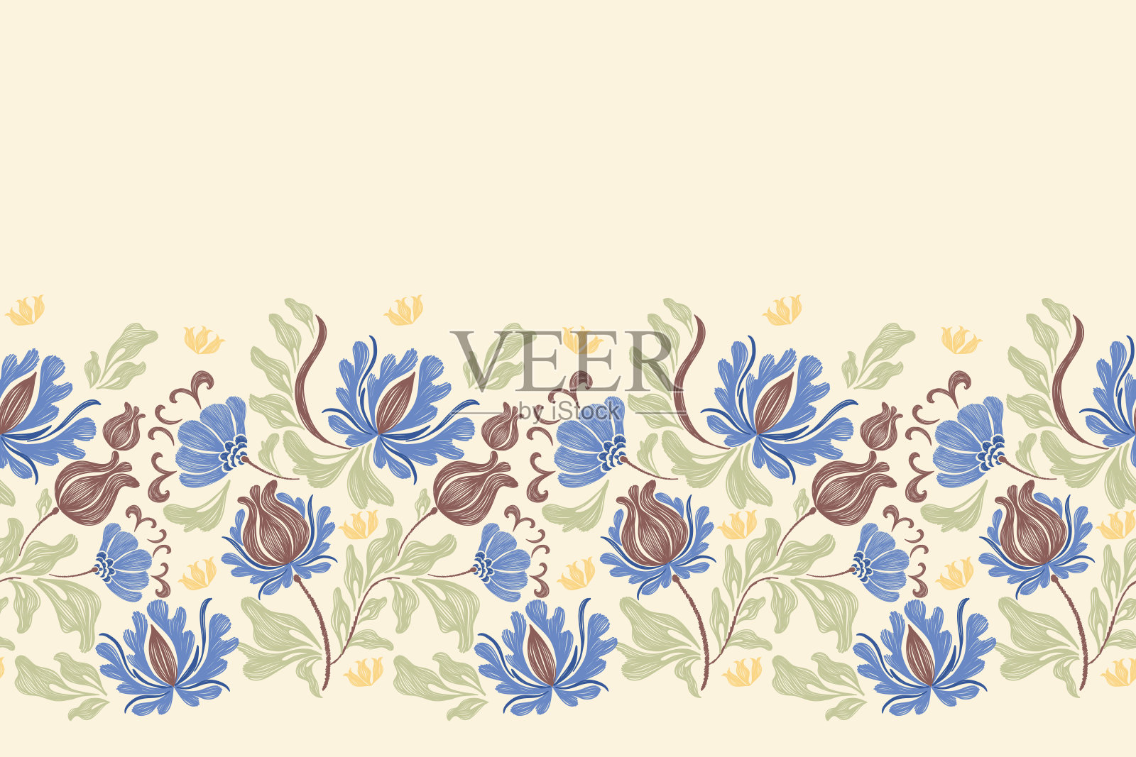 复古花图案刺绣伊卡特纹理民族现代设计矢量手绘插画。插画图片素材