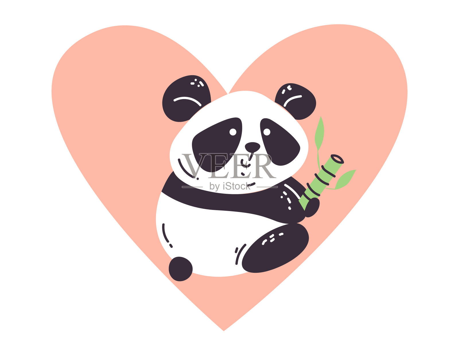 可爱的熊猫爱熊动物宝宝人物涂鸦线艺术风格的概念。矢量图形设计元素插图插画图片素材