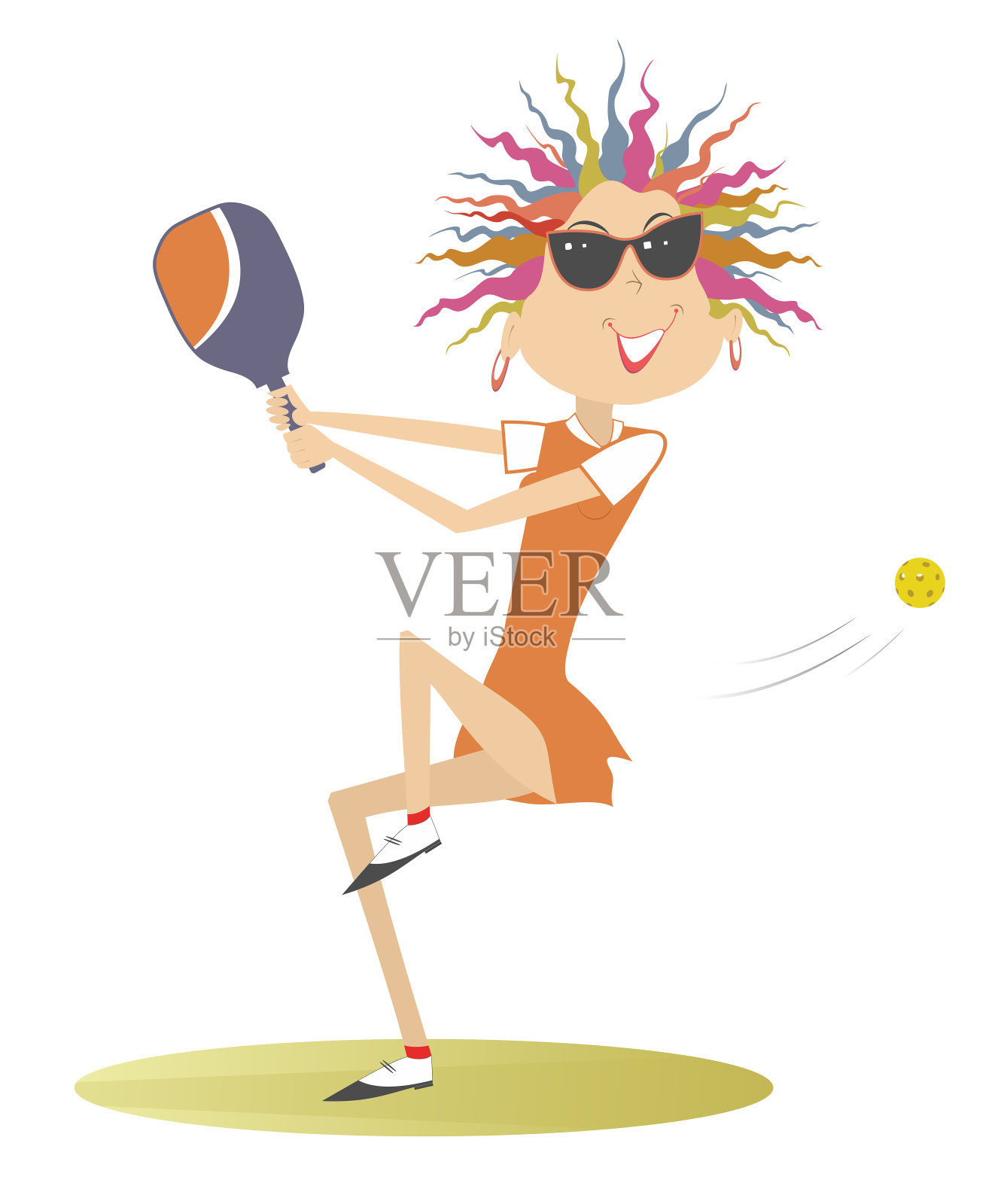 微笑的年轻女子打匹克球插画图片素材