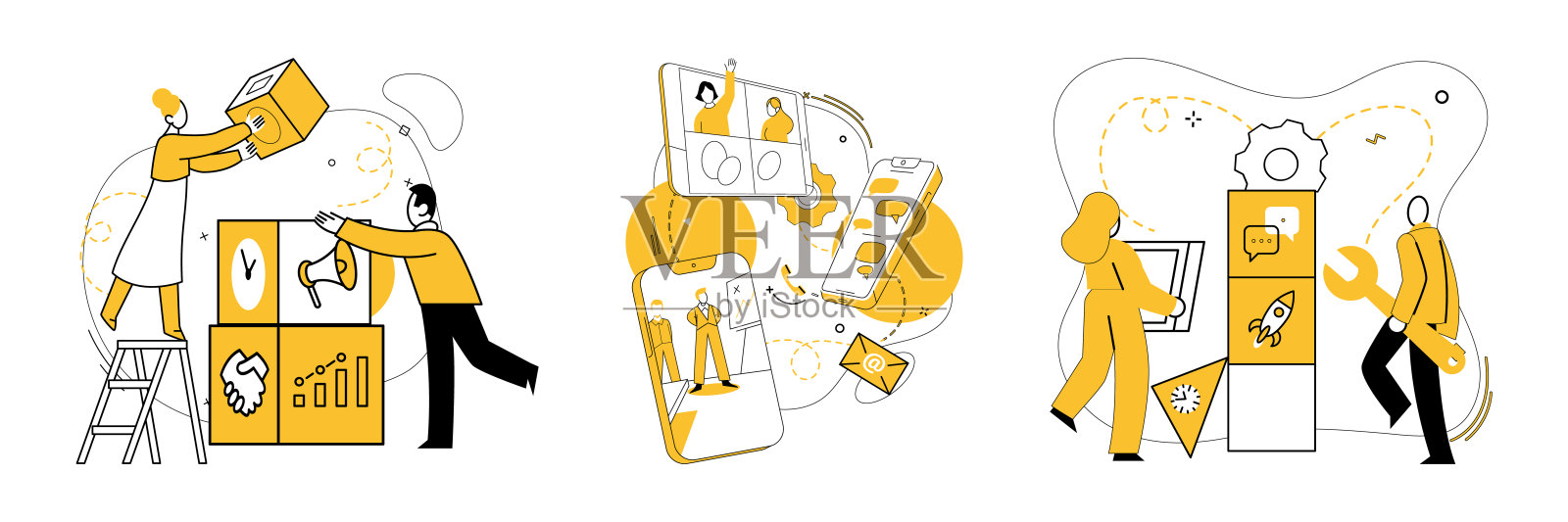 团队的策略。团队的团结促进了思想的繁荣和成功的环境插画图片素材