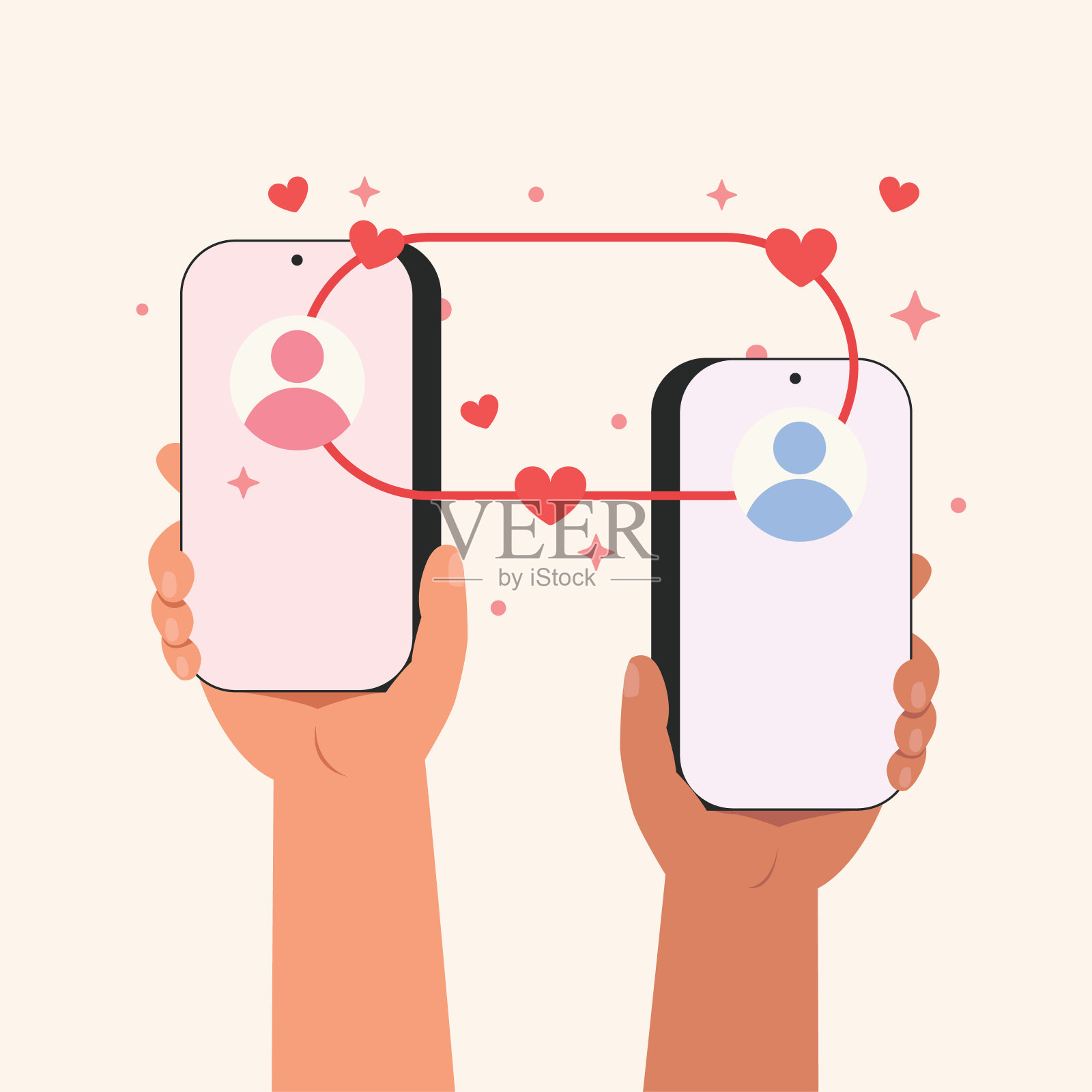 手持手机与约会应用程序。聊天的人，在线社交的概念。插画图片素材
