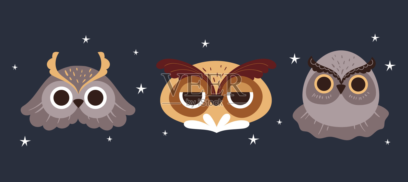 可爱的猫头鹰头鸟印刷封面艺术概念。矢量图形设计插图插画图片素材