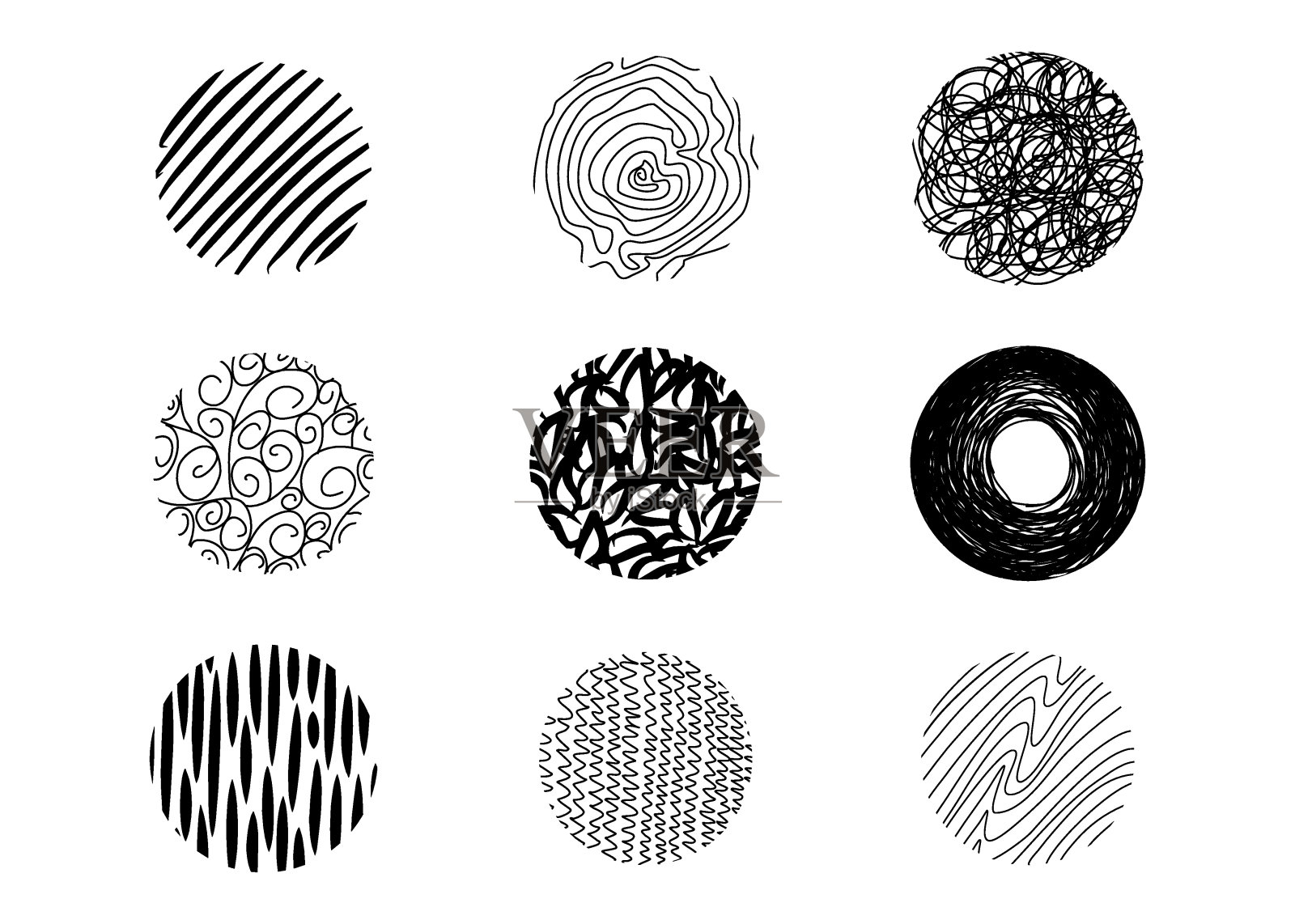 抽象圆形纹理背景。线涂鸦，点，波，滴，曲线模式插画图片素材