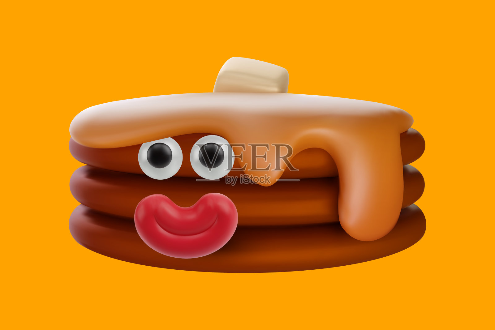 卡通有趣的煎饼。可爱的人物设计在三维现实卡哇伊风格。矢量插图。插画图片素材