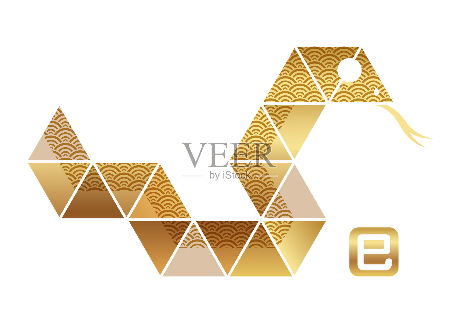 年的蛇矢量生肖符号插图装饰与日本复古图案。插画图片素材