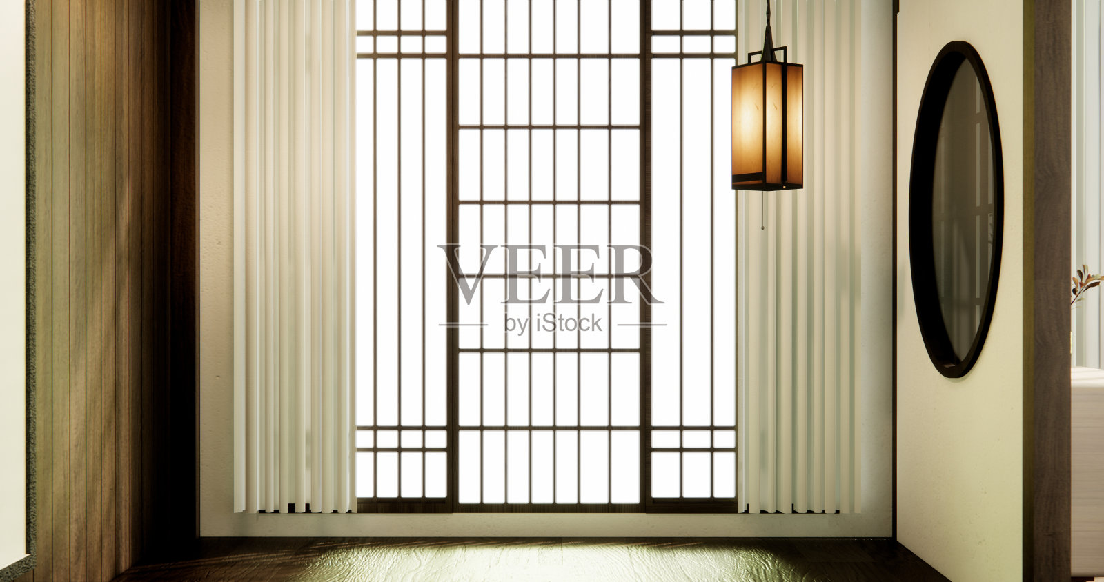 豪华房的大客厅，日式风格的装饰。照片摄影图片