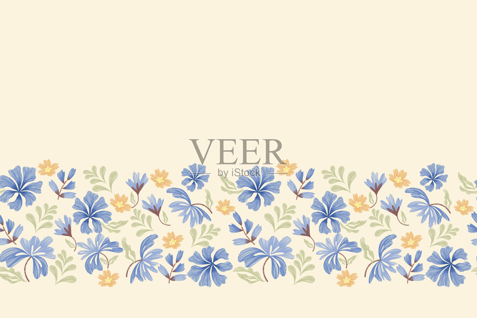 复古花图案刺绣伊卡特纹理民族现代设计矢量手绘插画。插画图片素材