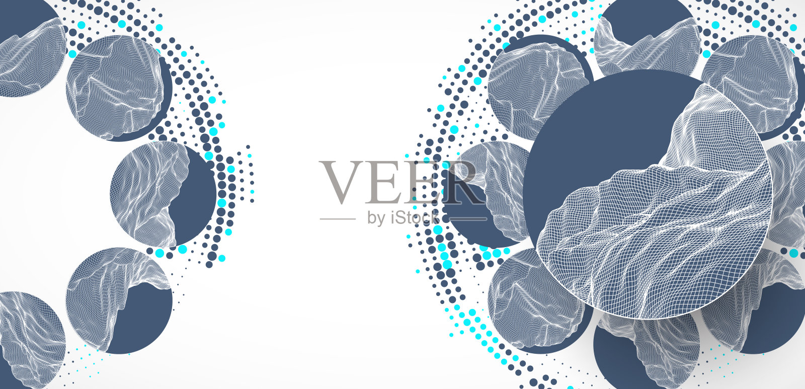 摘要科学技术背景。圆圈中间有山的表面。矢量插图由手。插画图片素材