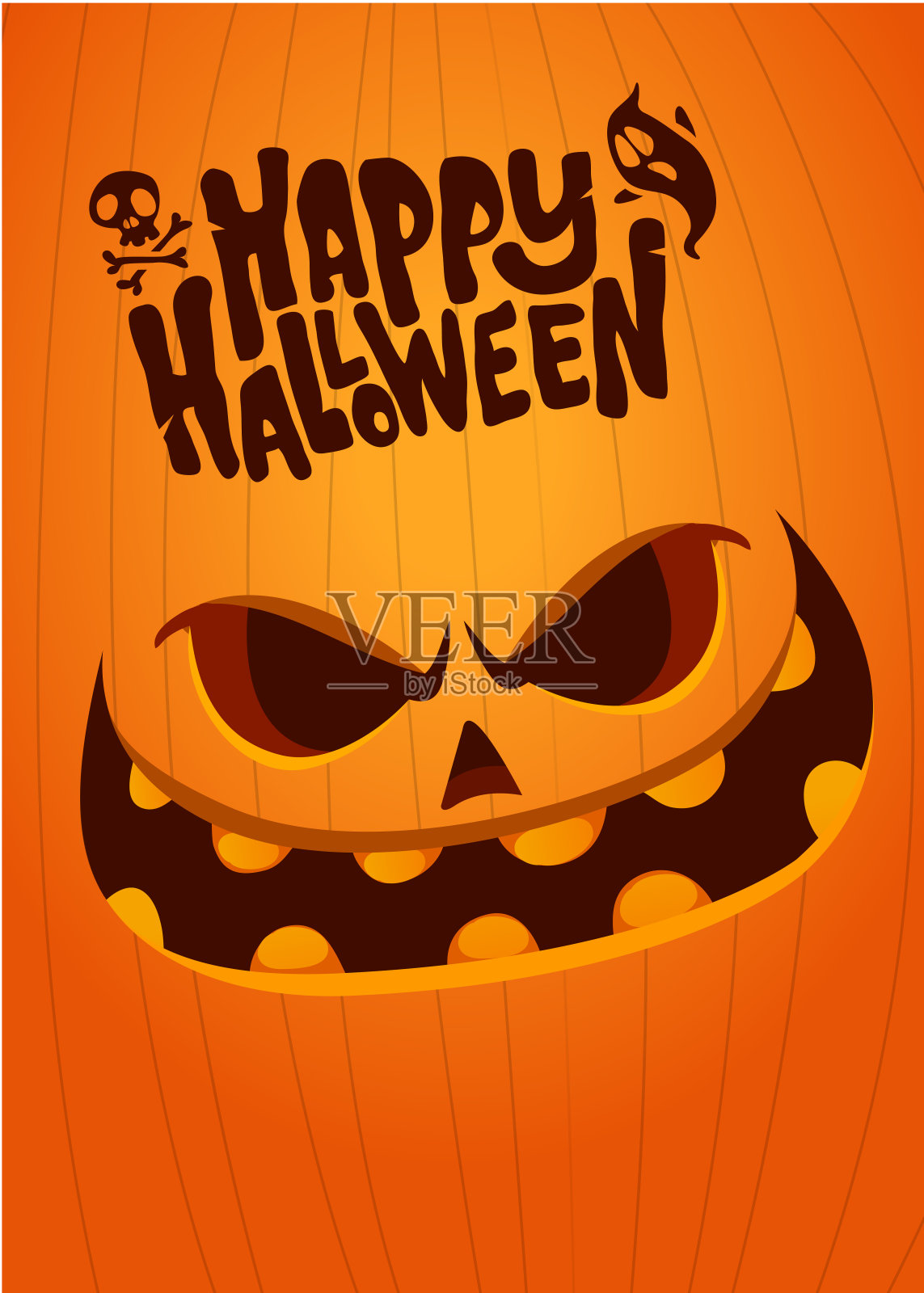 万圣节南瓜头有可怕的表情。矢量卡通插图发光的南瓜灯怪物稻草人人物设计与雕刻微笑的情感隔离插画图片素材