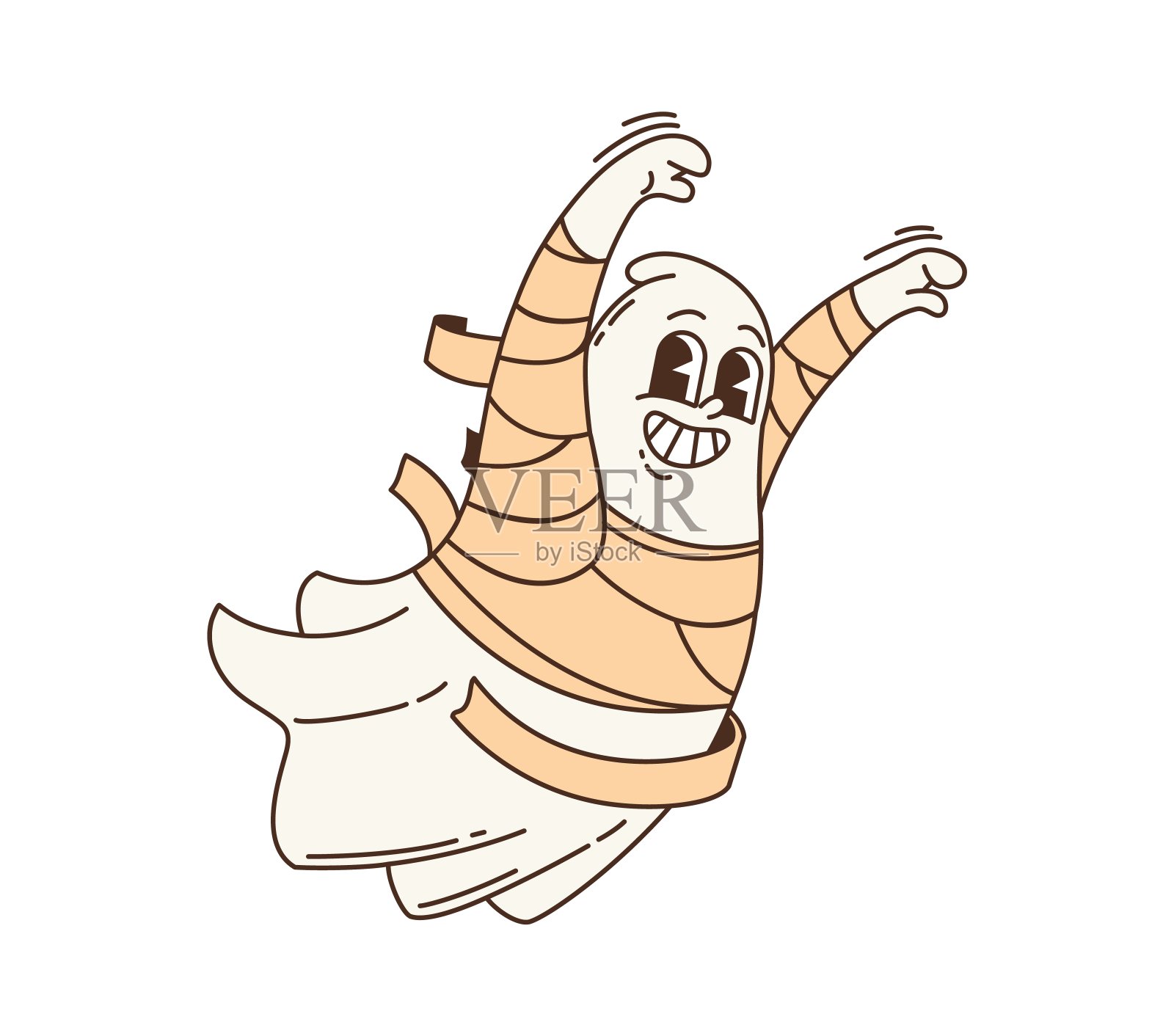 卡通groovy万圣节木乃伊鬼角色插画图片素材