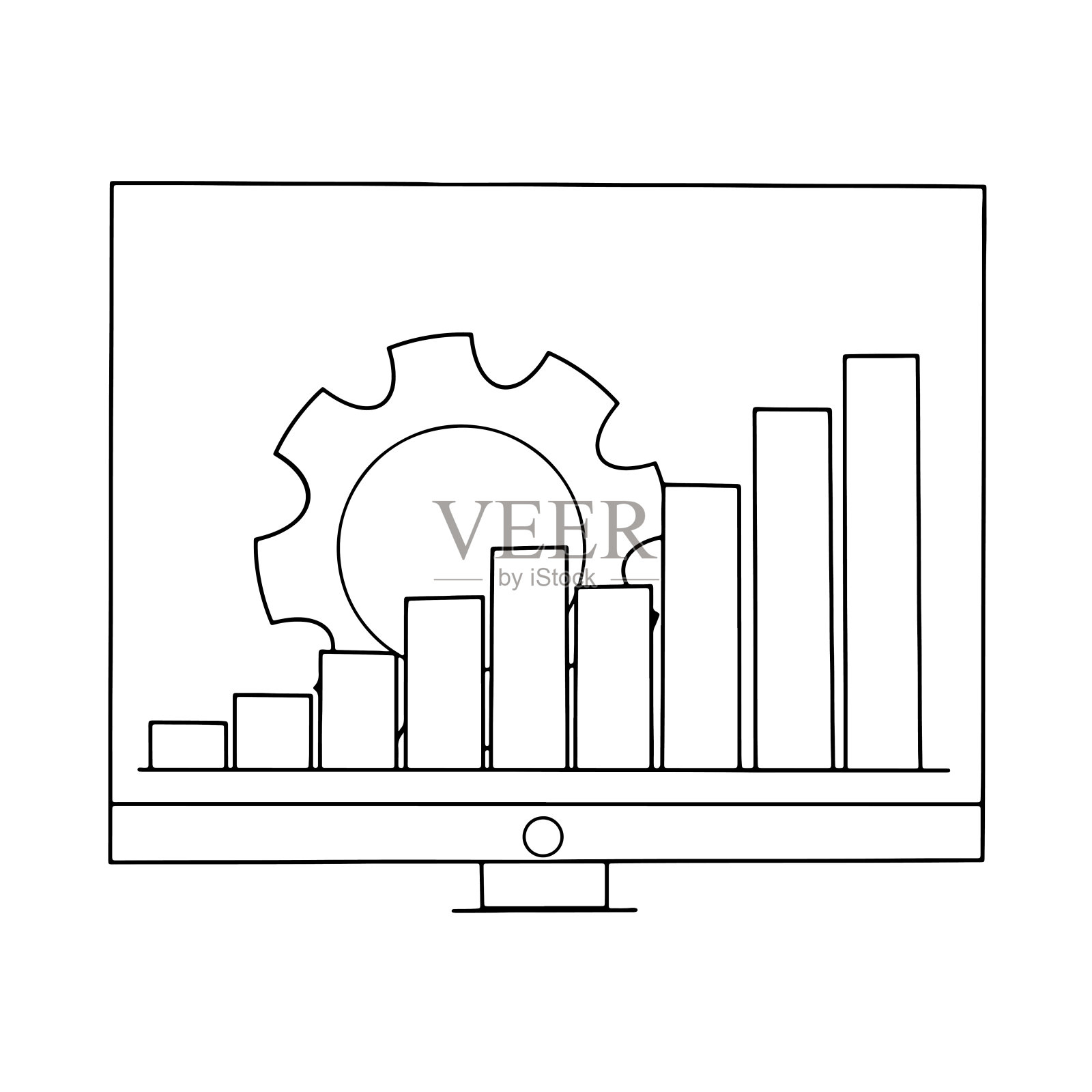 财务分析图表和齿轮在电脑显示器仪表板上插画图片素材