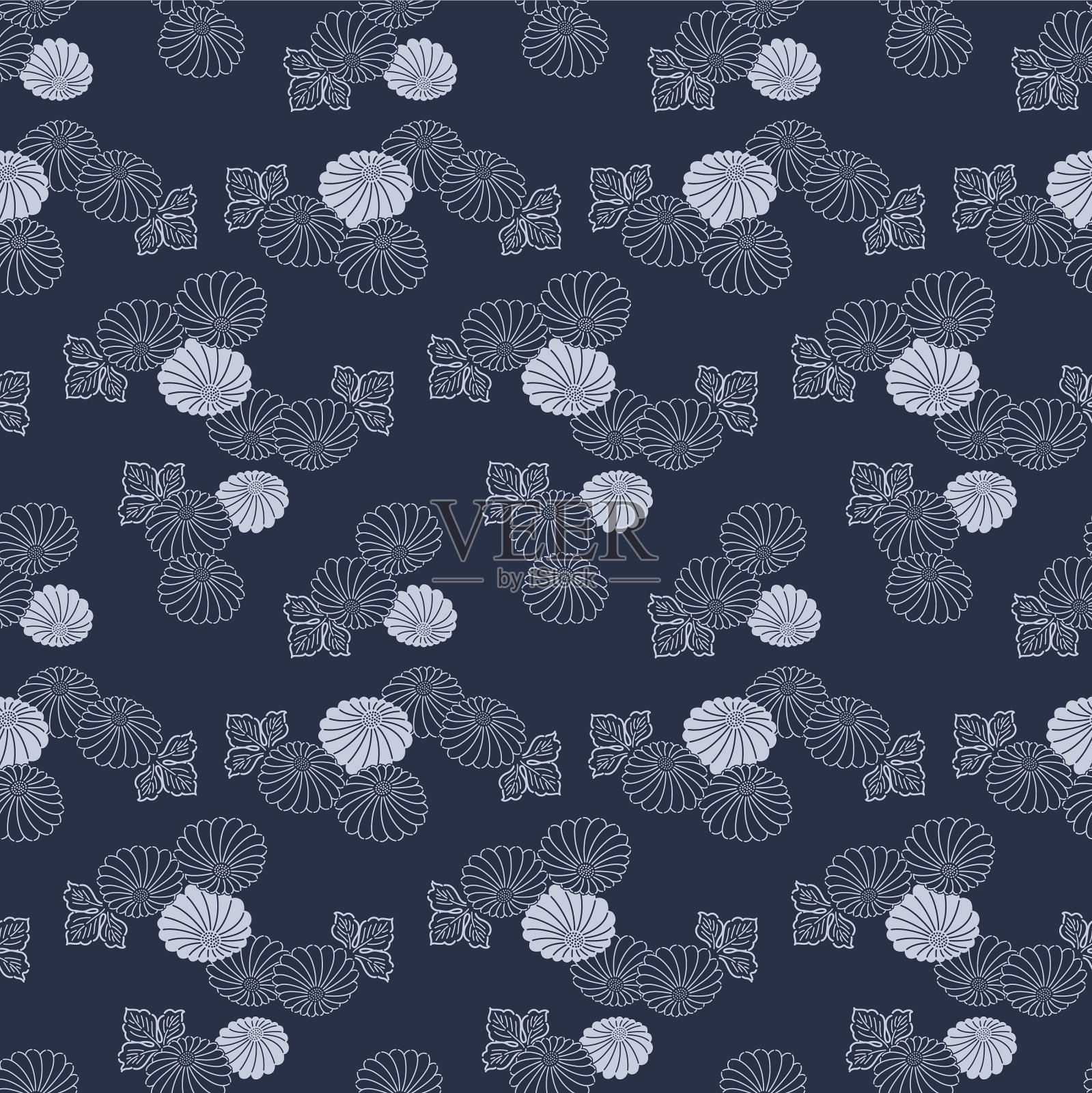 日本漂亮的花叶矢量无缝图案插画图片素材