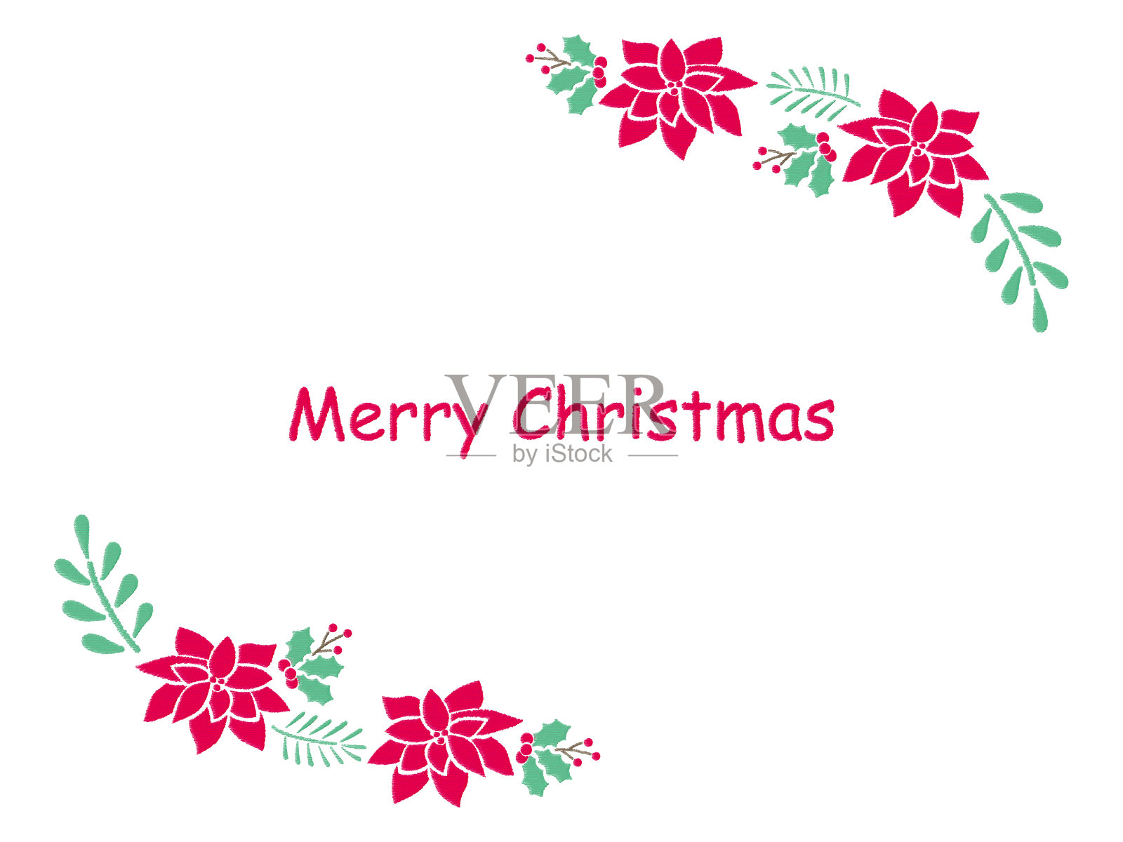 一品红和树叶的圣诞框架插画图片素材